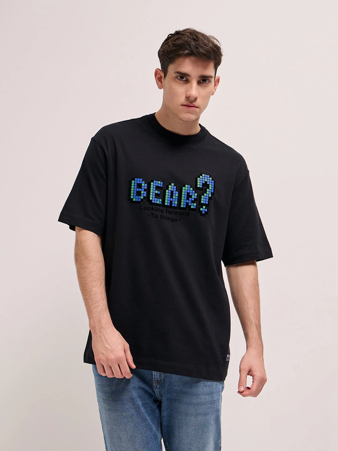 Men Black Oversize Graphic Printed Crew Neck T-shirt - Image 6