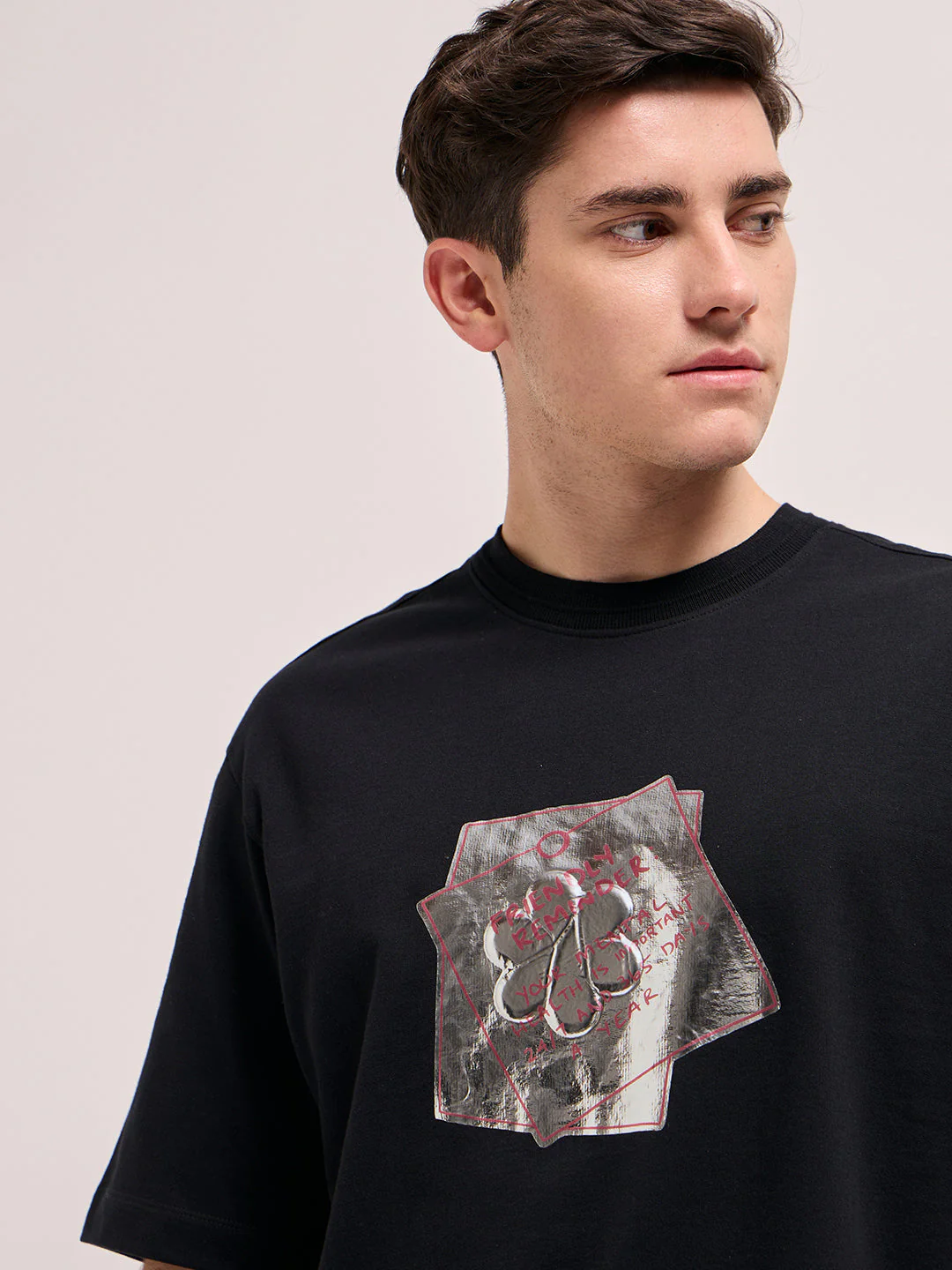 Men Black Oversize Graphic Printed Crew Neck T-shirt - Image 5