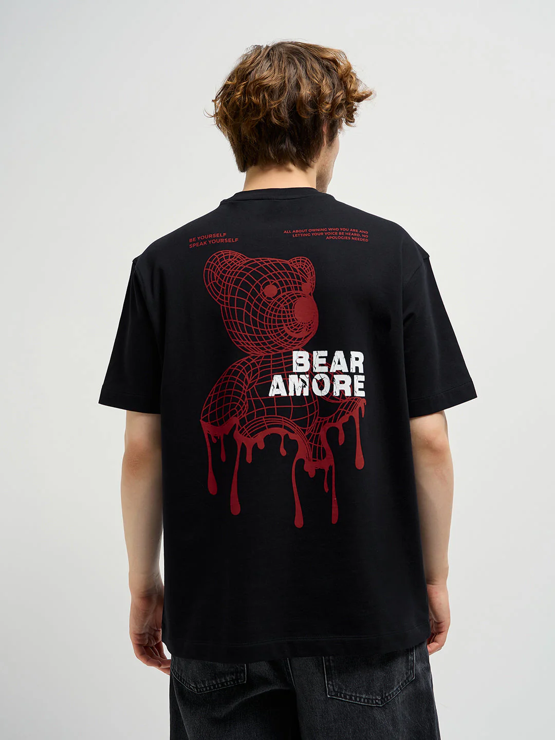 Men Black Oversize Graphic Printed Crew Neck T-shirt - Image 3