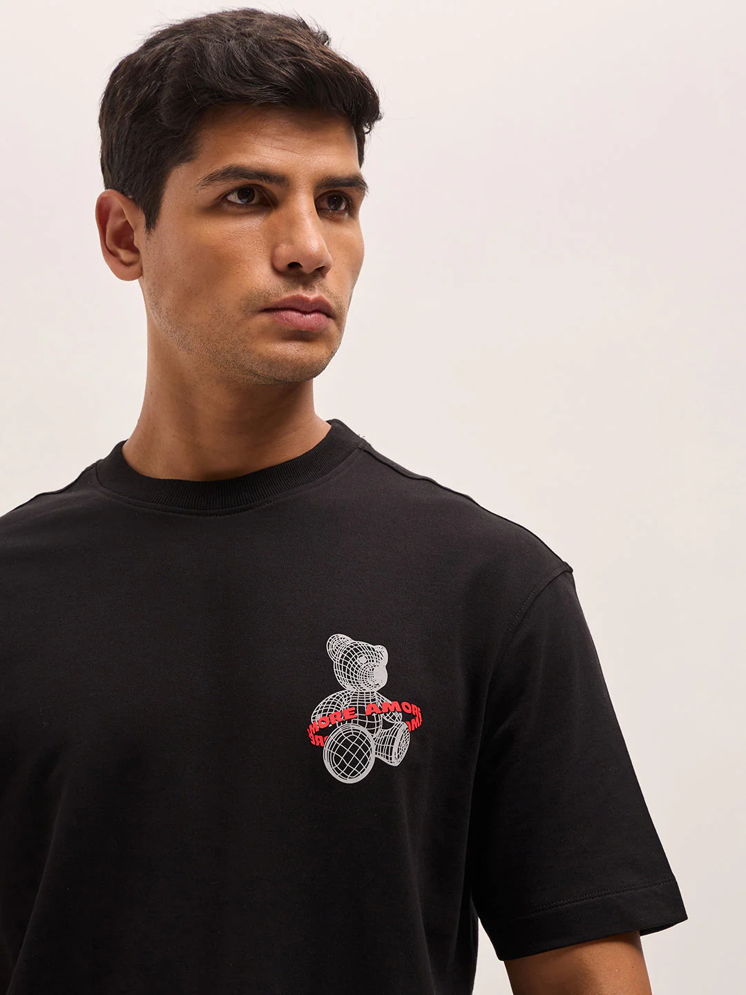 Men Black Oversize Graphic Printed Crew Neck T-shirt - Image 5