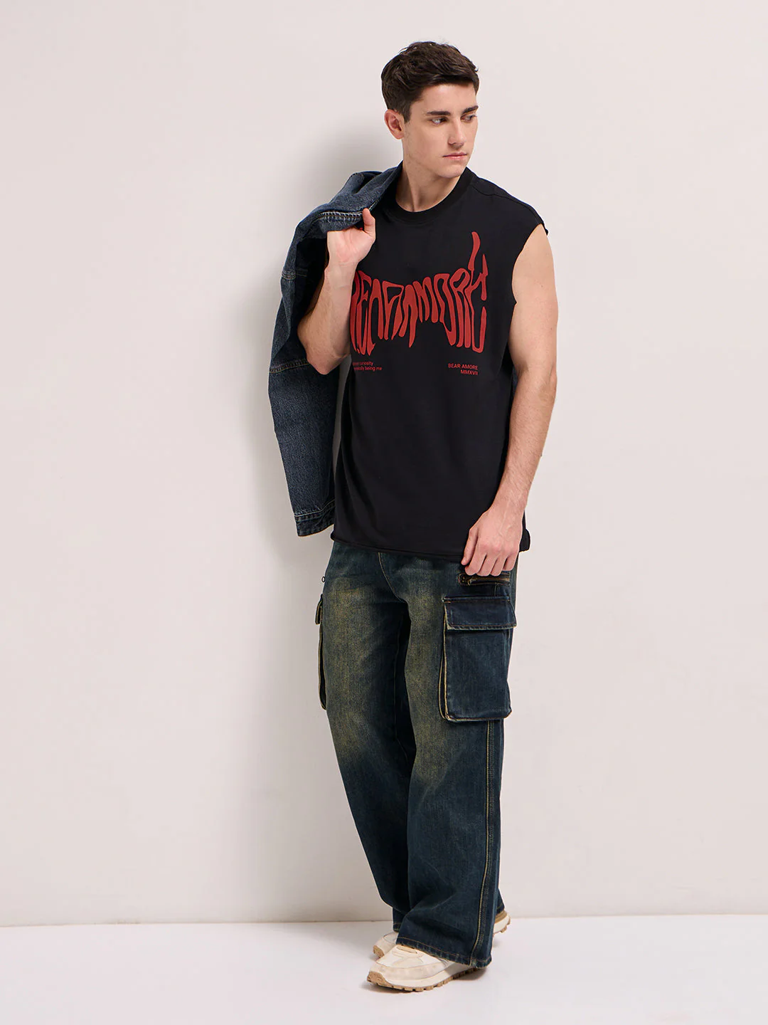 Men Black Oversize Graphic Printed Sleeveless T-shirt - Image 4