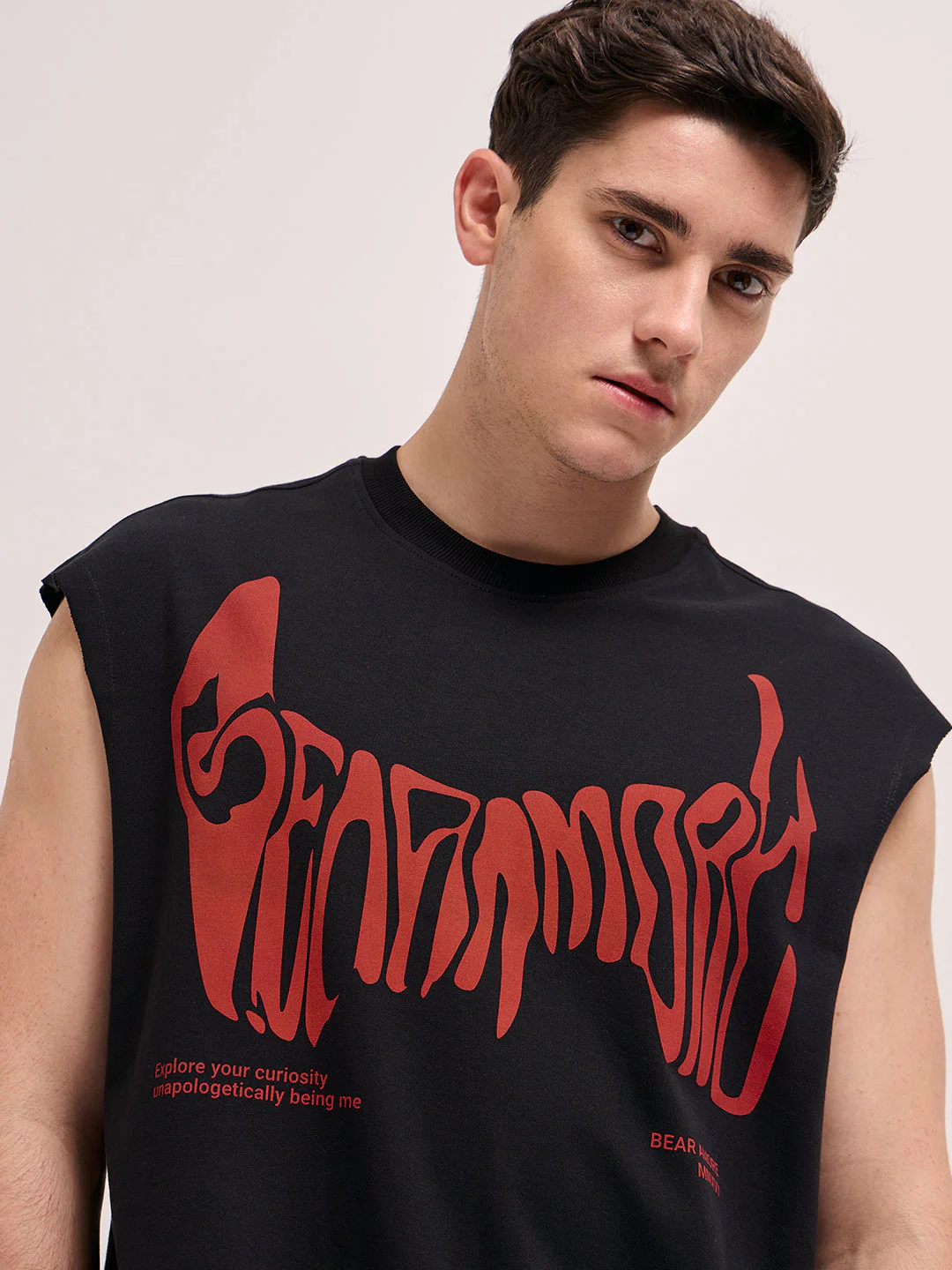 Men Black Oversize Graphic Printed Sleeveless T-shirt - Image 5