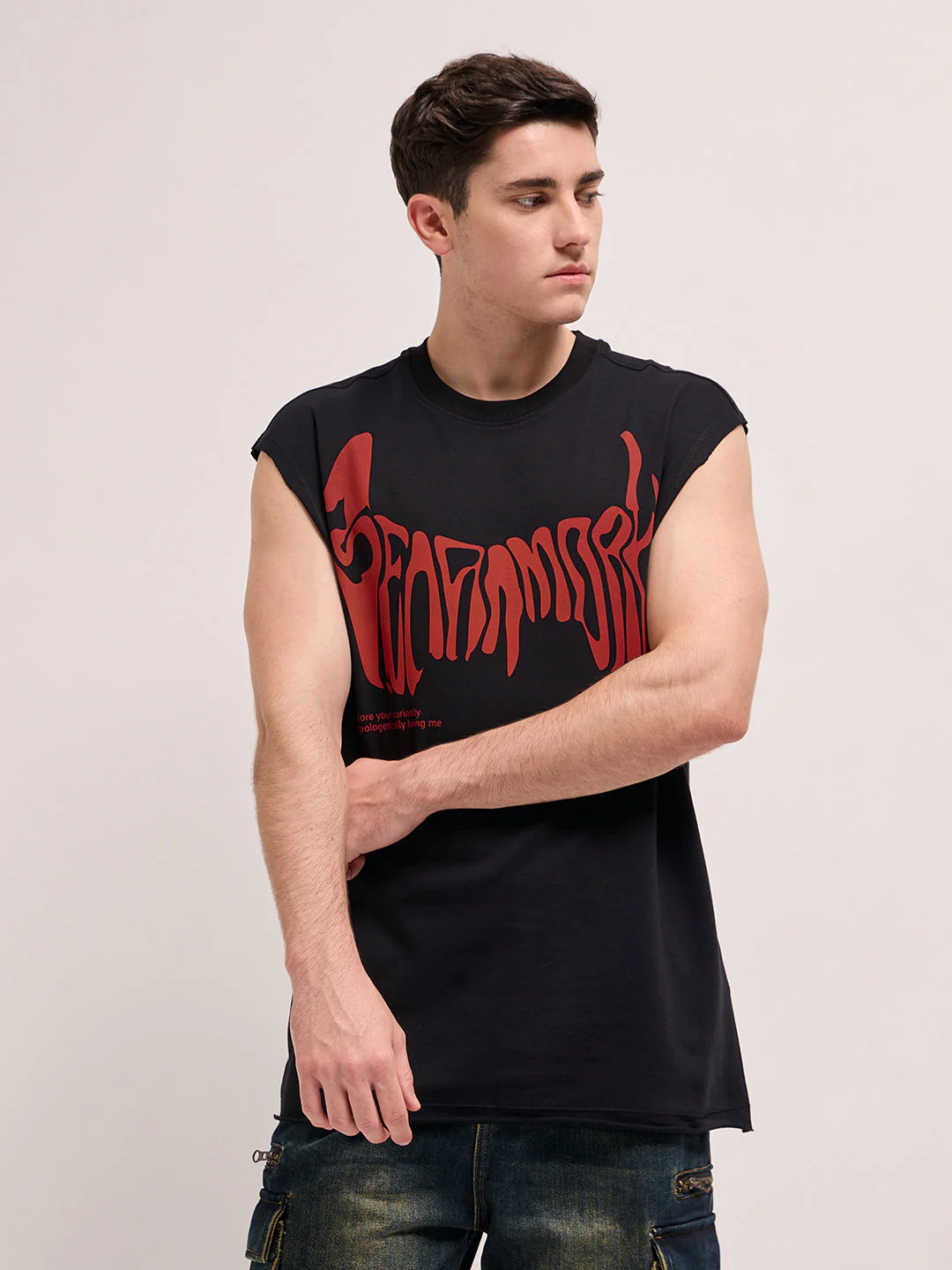 Men Black Oversize Graphic Printed Sleeveless T-shirt - Image 6