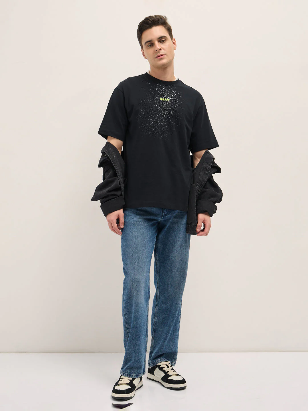 Men Black Oversize Graphic Splatter Crew Neck T-shirt - Image 4