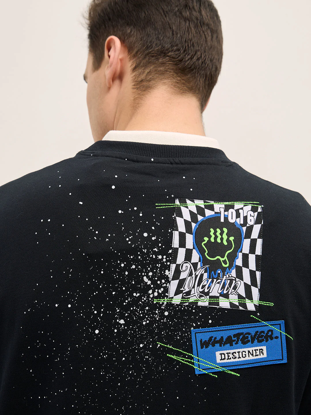 Men Black Oversize Graphic Splatter Crew Neck T-shirt - Image 6