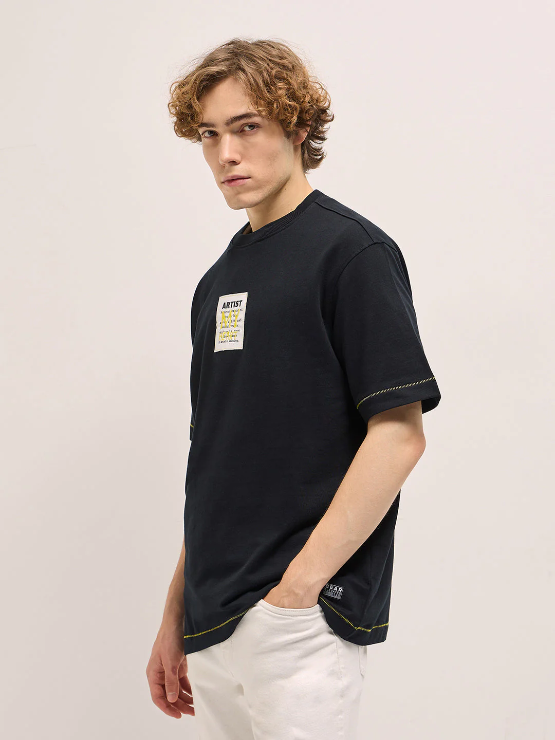 Men Black Oversize inspiring handwritten Graphic Print Crew Neck T-shirt - Image 3