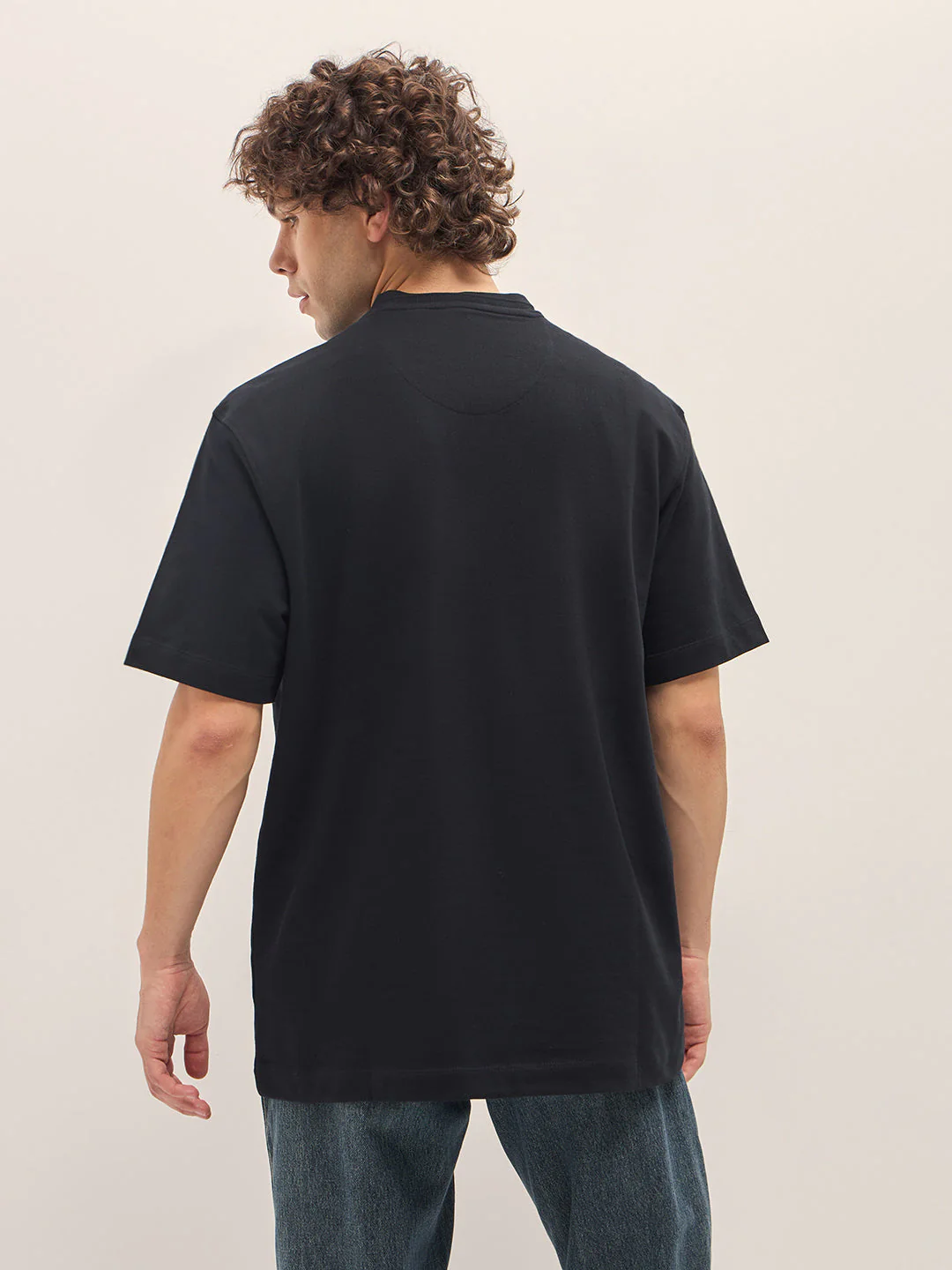 Men Black Oversize playful sequin teddy Crew Neck T-shirt - Image 2