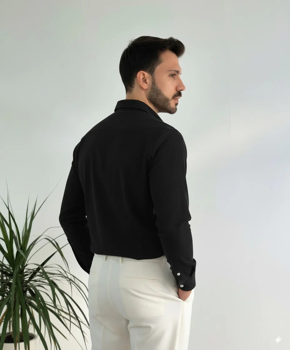 Men Black Oversized Corduroy Shirt - Image 2