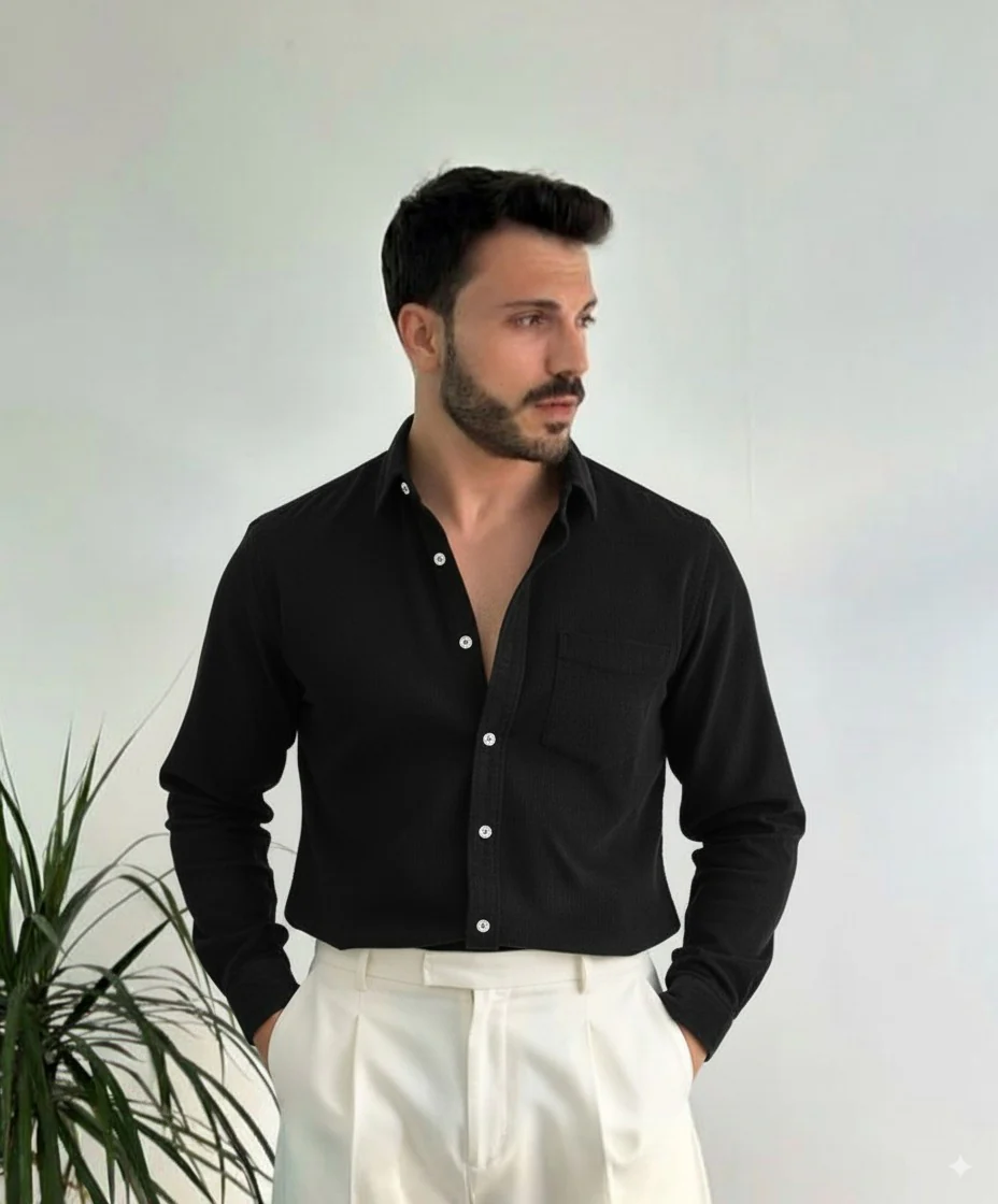 Men Black Oversized Corduroy Shirt - Image 3