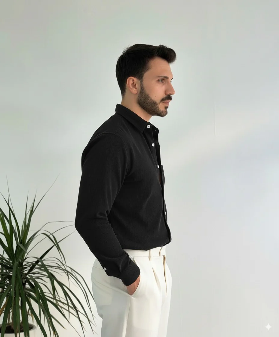 Men Black Oversized Corduroy Shirt - Image 5