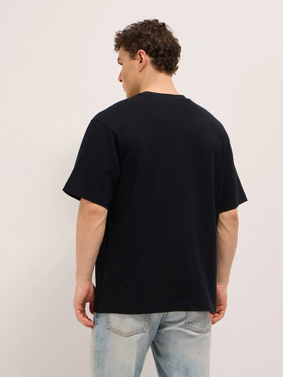 Men Black Oversized Crew Neck T-Shirt - Image 2