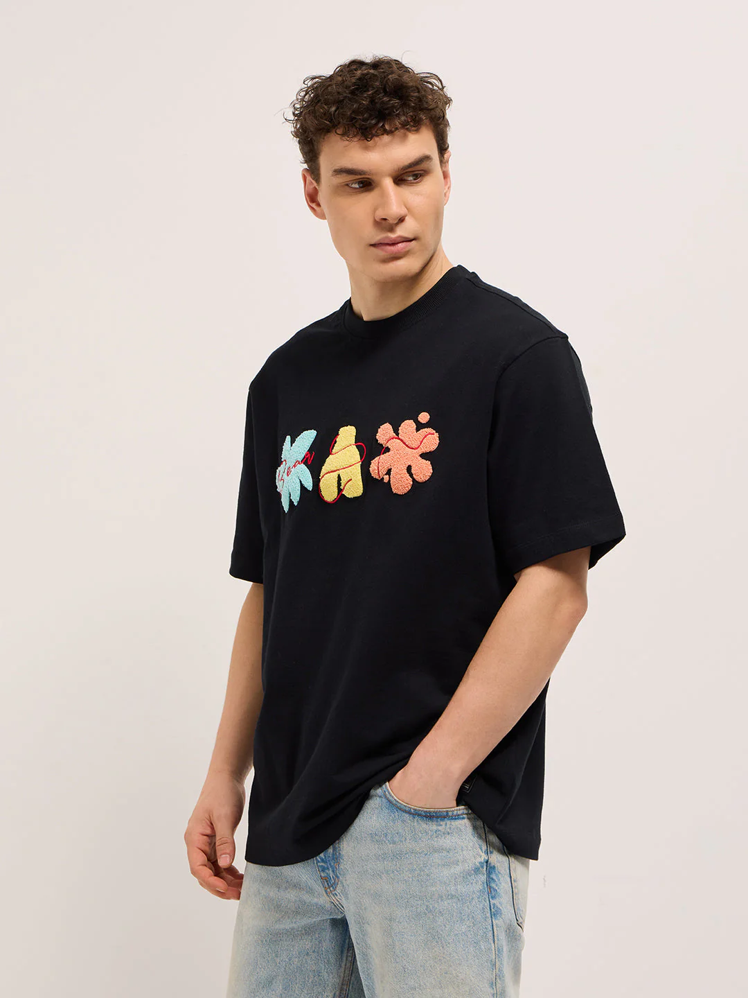 Men Black Oversized Crew Neck T-Shirt - Image 3