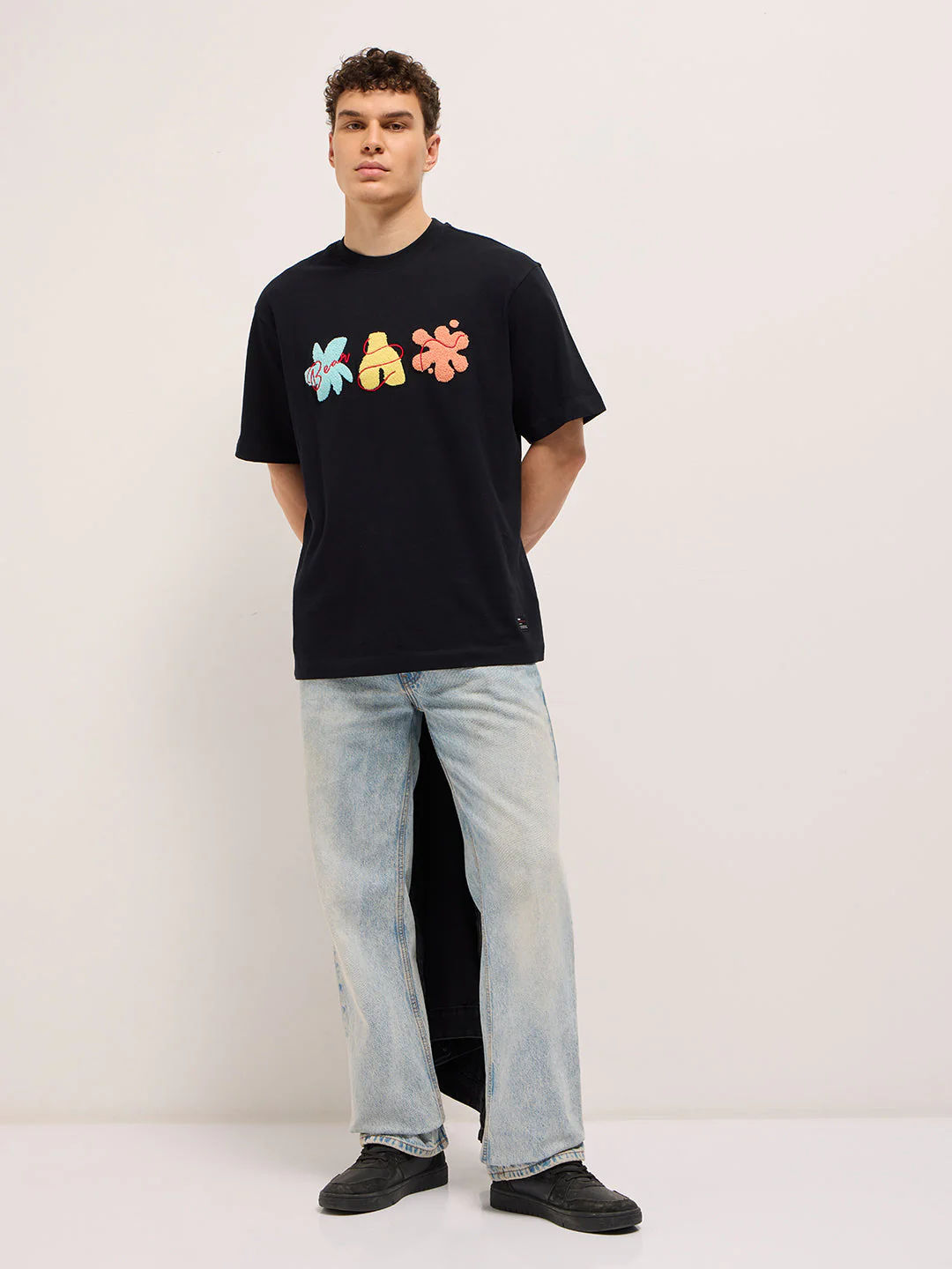 Men Black Oversized Crew Neck T-Shirt - Image 4
