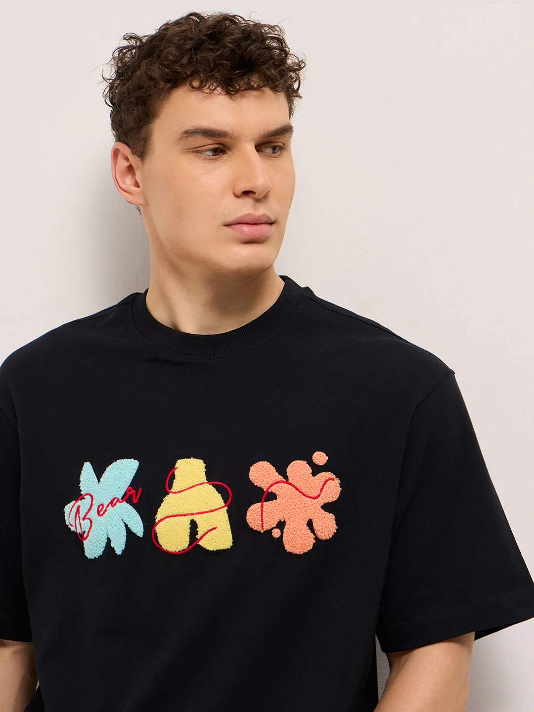 Men Black Oversized Crew Neck T-Shirt - Image 5