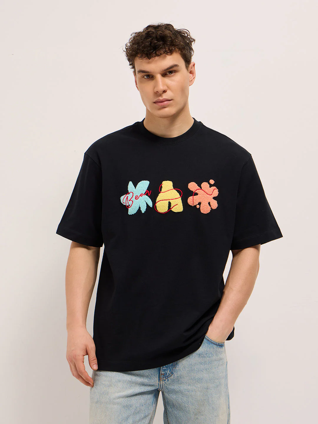 Men Black Oversized Crew Neck T-Shirt - Image 6