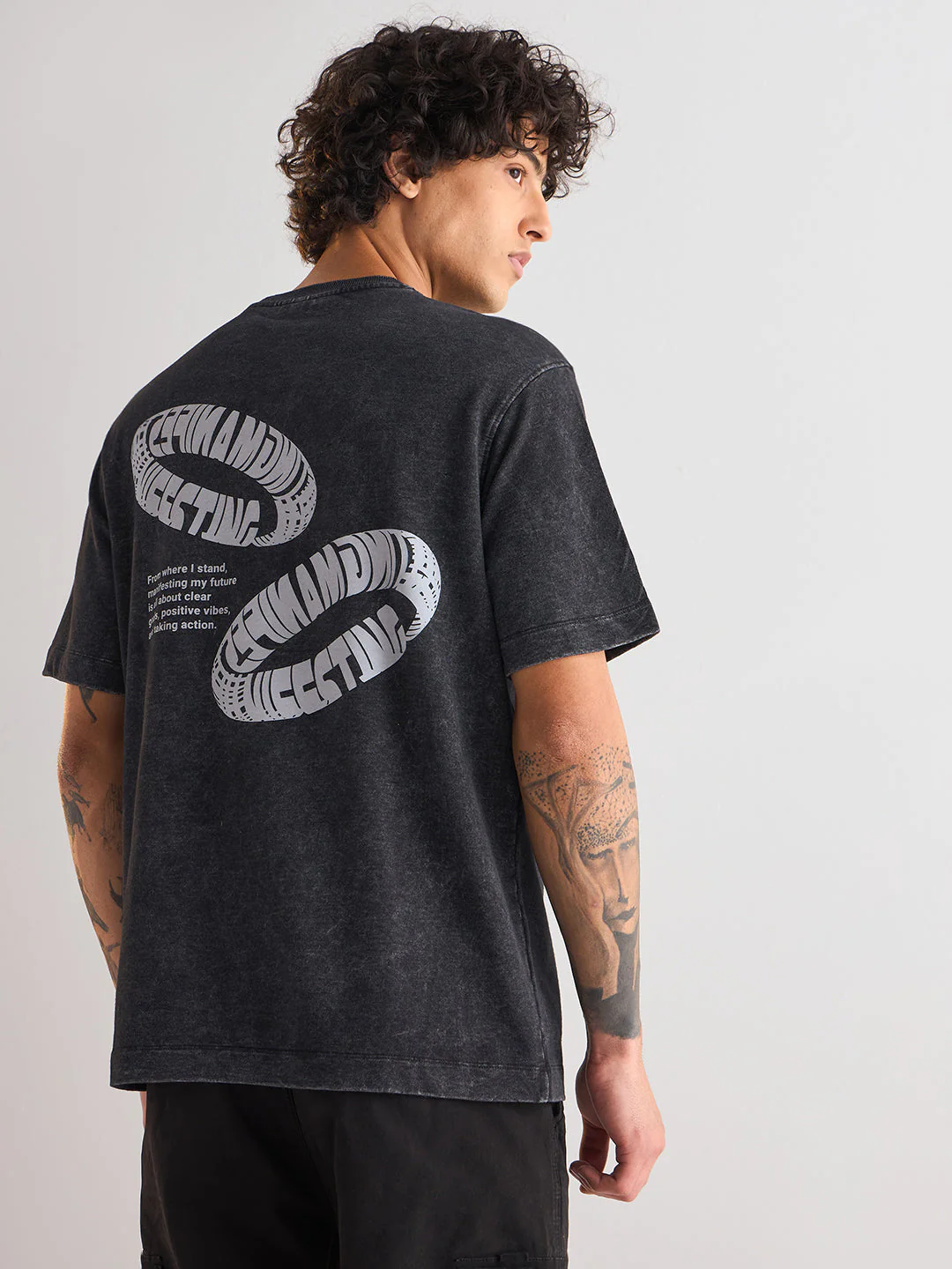 Men Black Oversized Crew Neck T-Shirt - Image 2