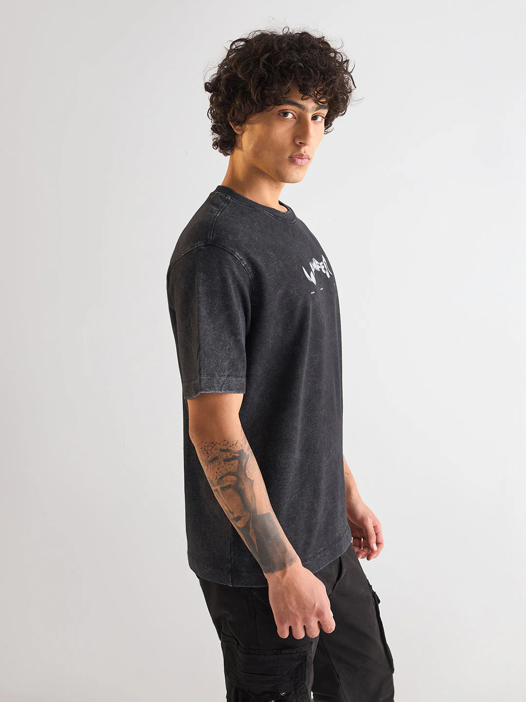 Men Black Oversized Crew Neck T-Shirt - Image 3