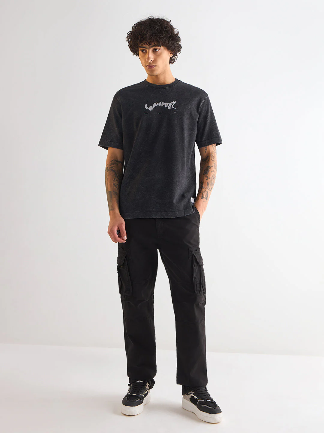 Men Black Oversized Crew Neck T-Shirt - Image 4