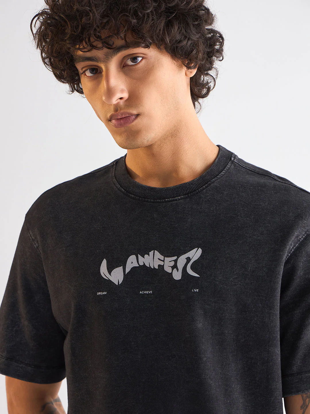 Men Black Oversized Crew Neck T-Shirt - Image 5