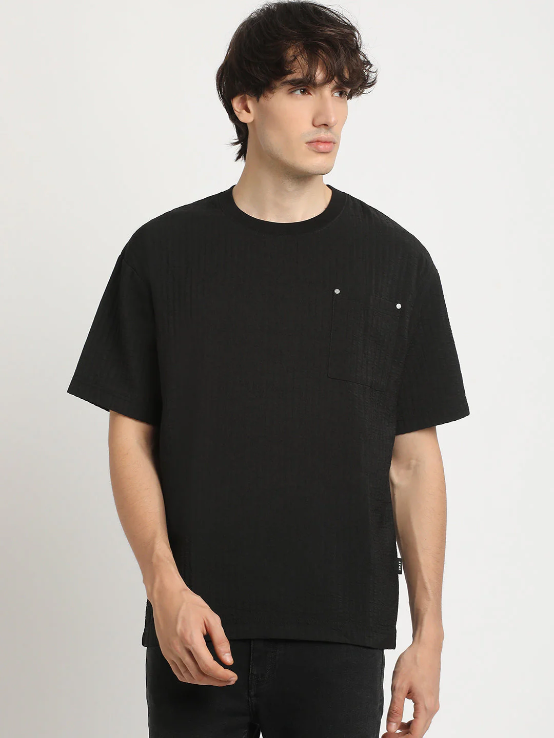 Men Black Oversized Fit Round Neck T-shirt - Image 2