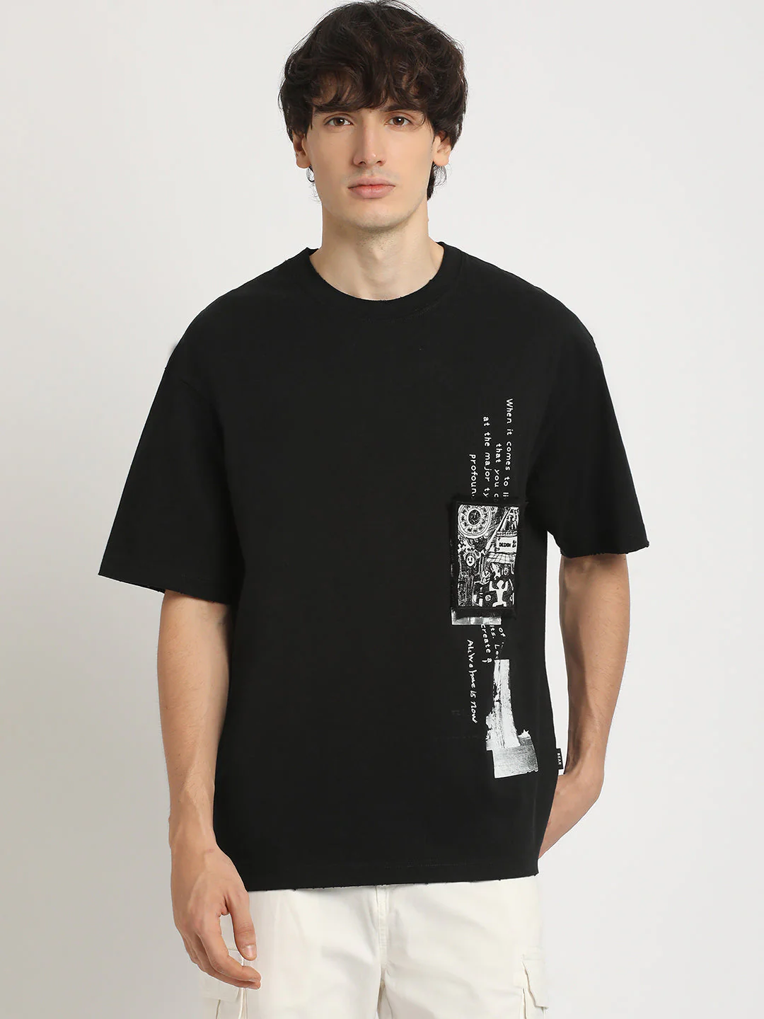 Men Black Oversized Fit Round Neck T-shirt - Image 2