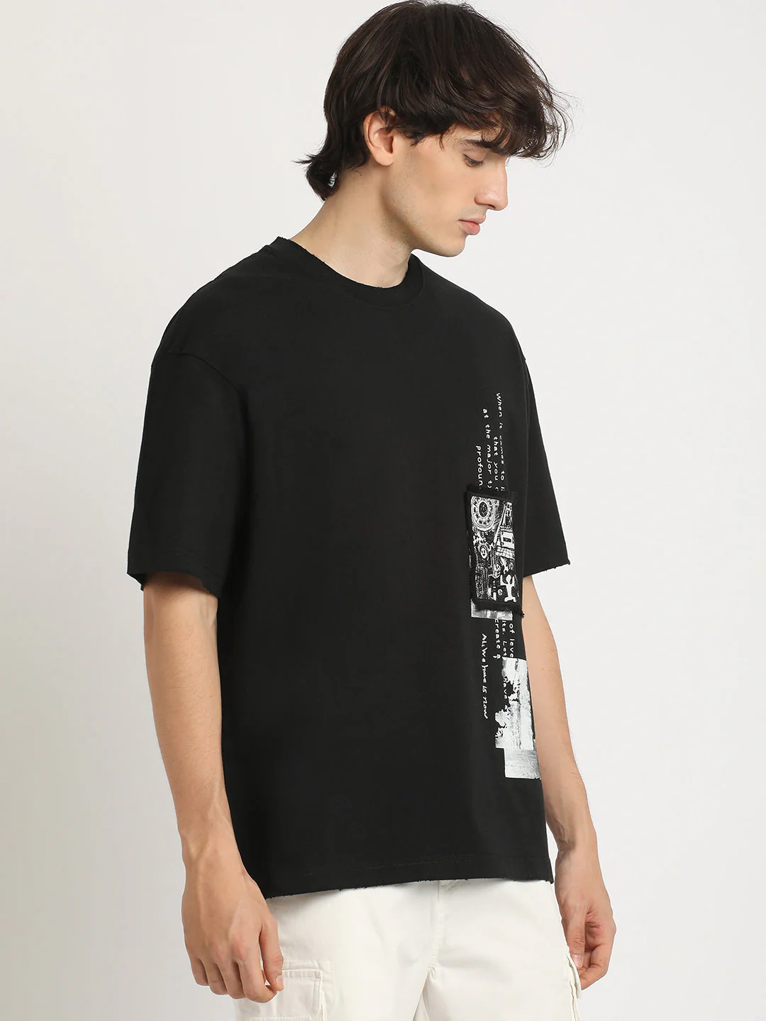 Men Black Oversized Fit Round Neck T-shirt - Image 3