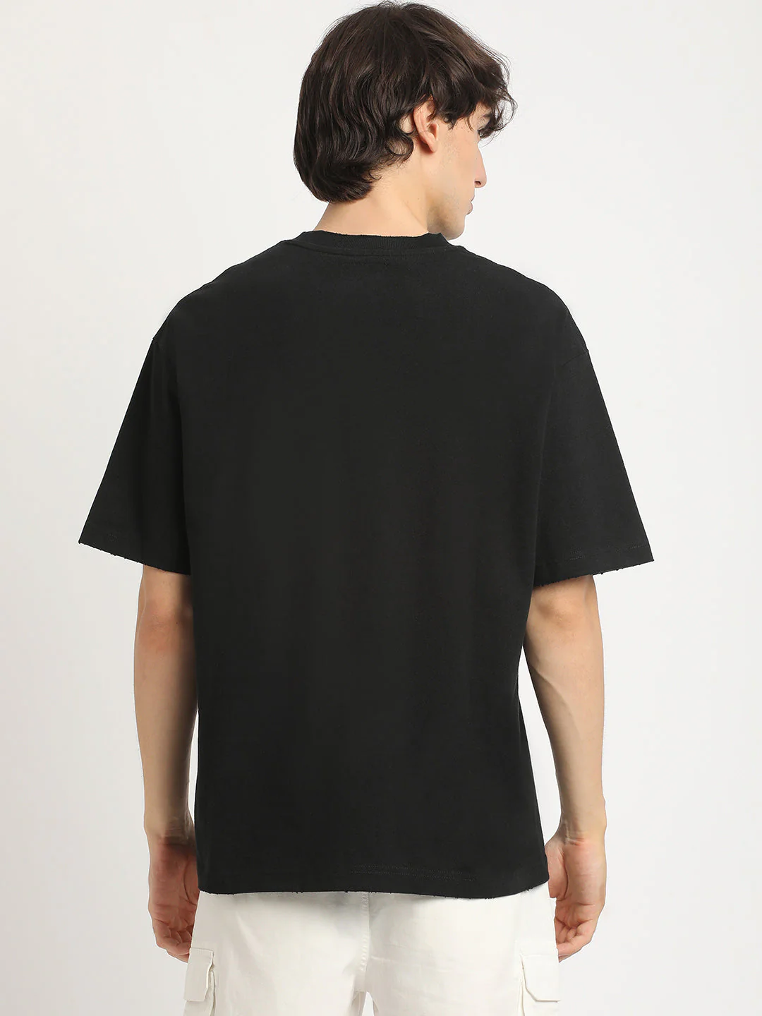 Men Black Oversized Fit Round Neck T-shirt - Image 4