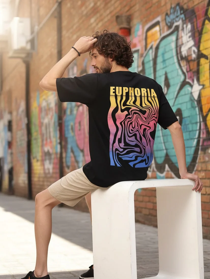 Men Black Oversized Printed T-shirt - Image 2