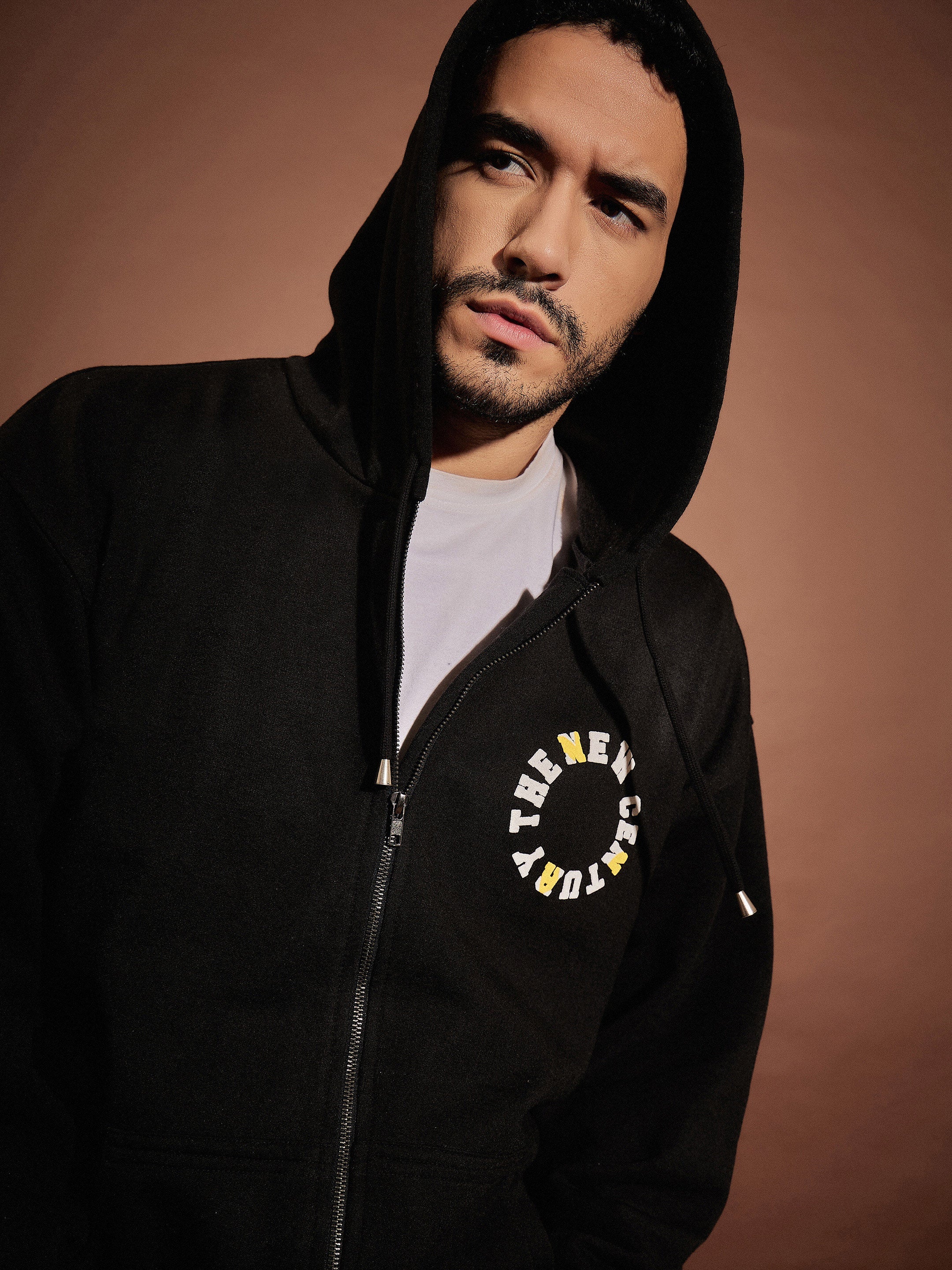 Men Black  Oversized Zipper Hoodie With Joggers - Image 4
