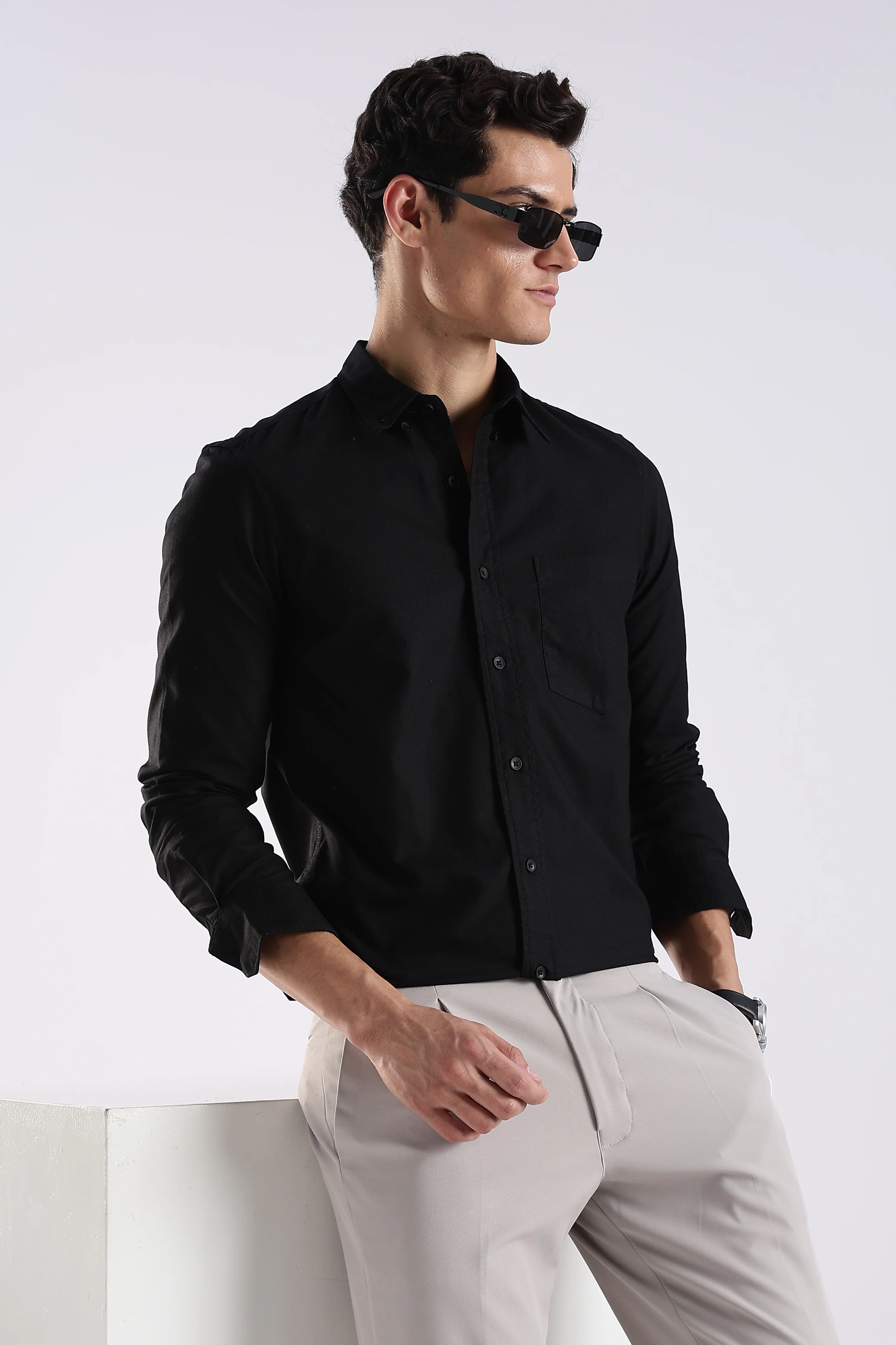 Men Black Oxford Solid Shirt - Image 11