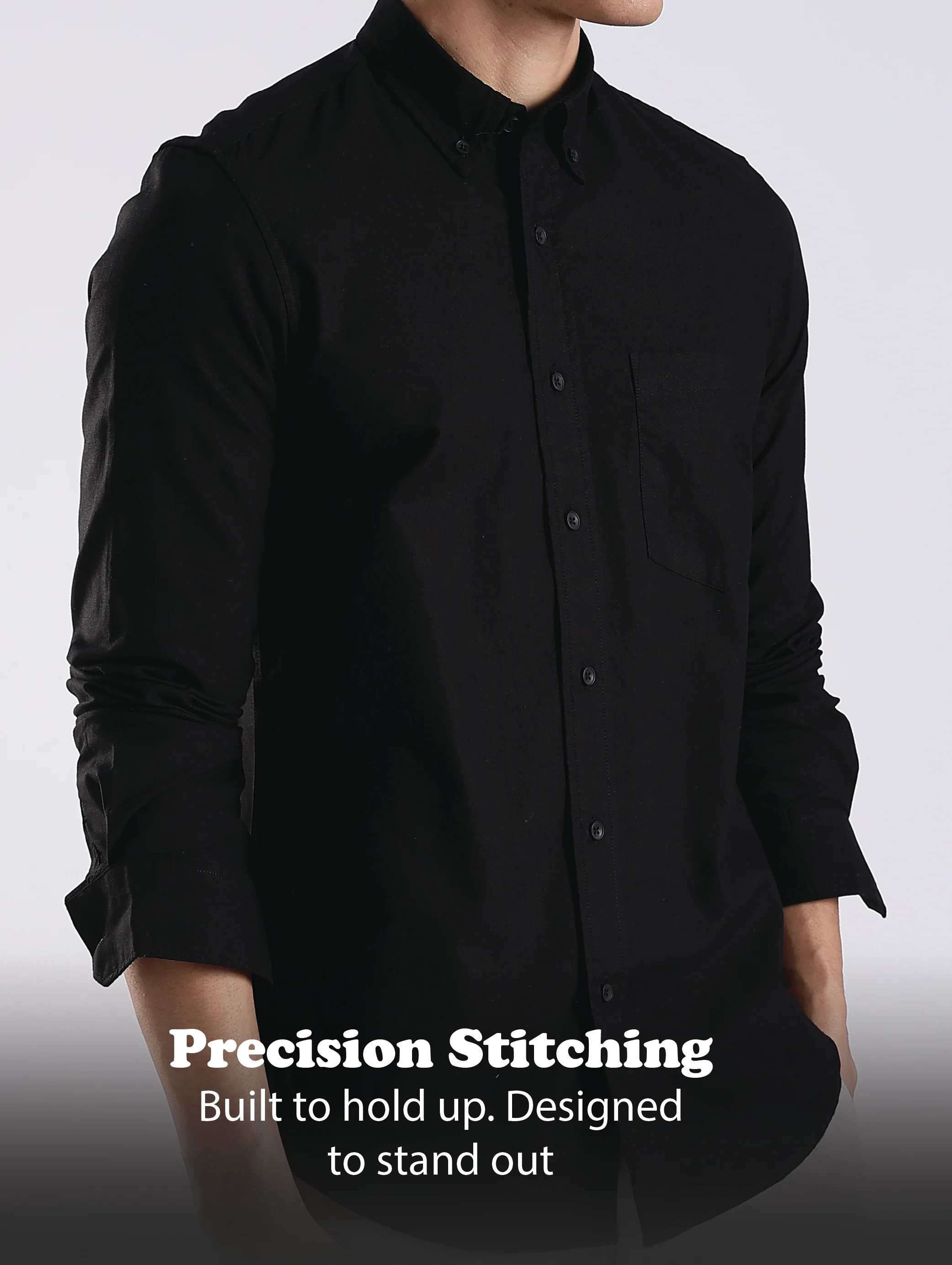 Men Black Oxford Solid Shirt - Image 12