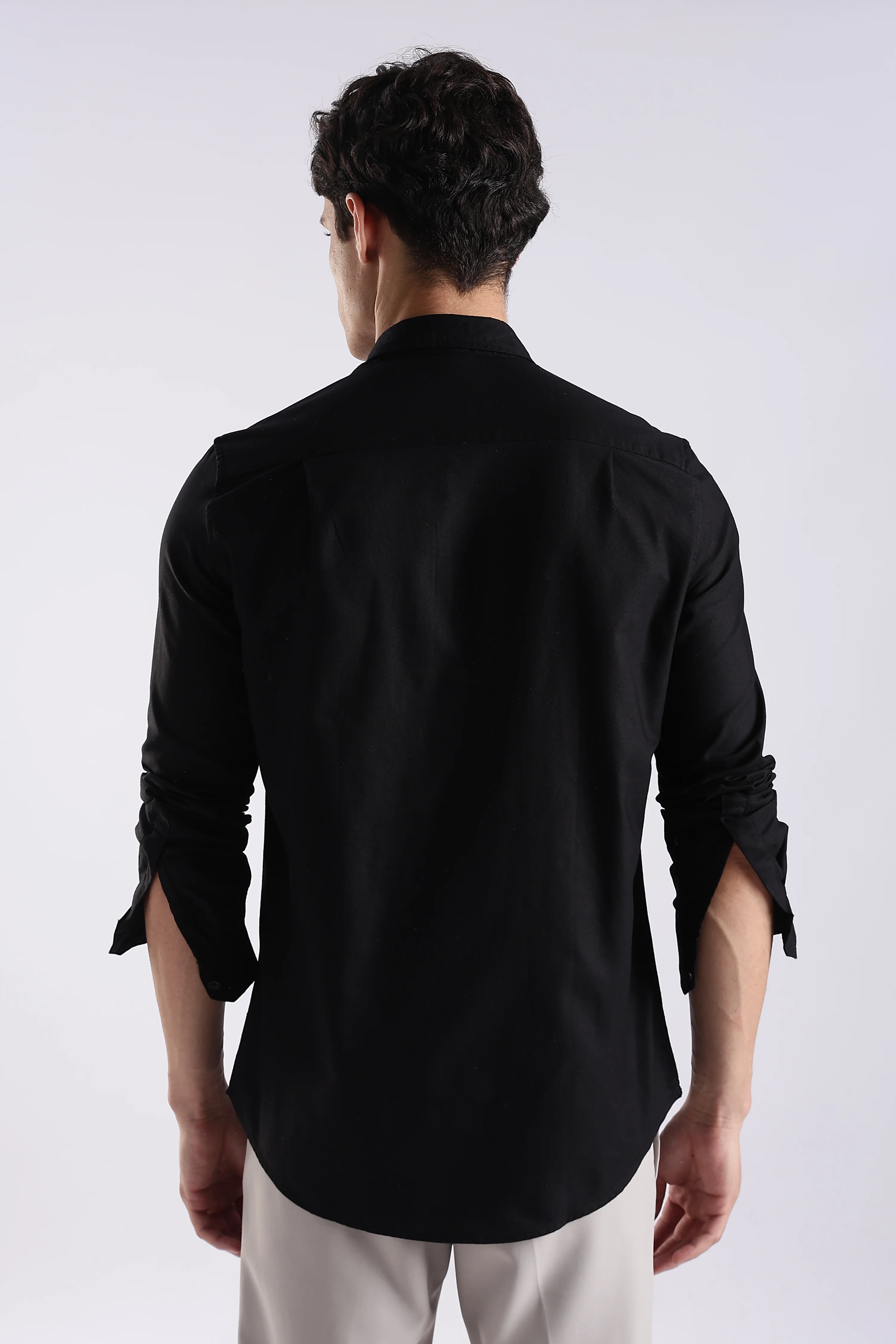 Men Black Oxford Solid Shirt - Image 2