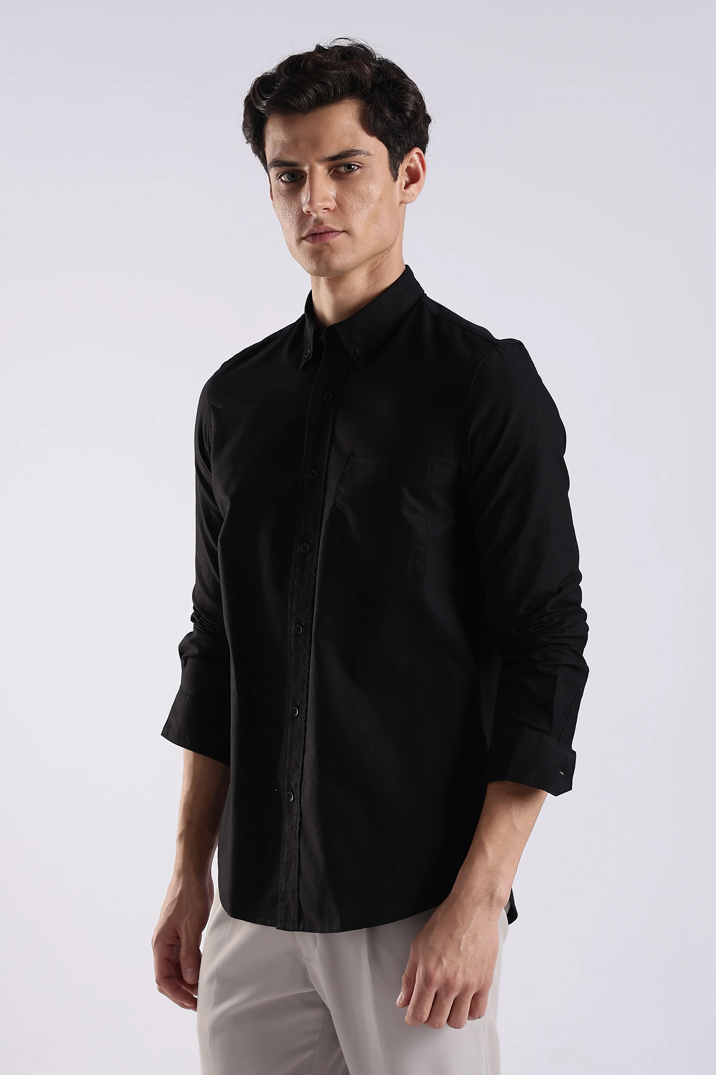 Men Black Oxford Solid Shirt - Image 3