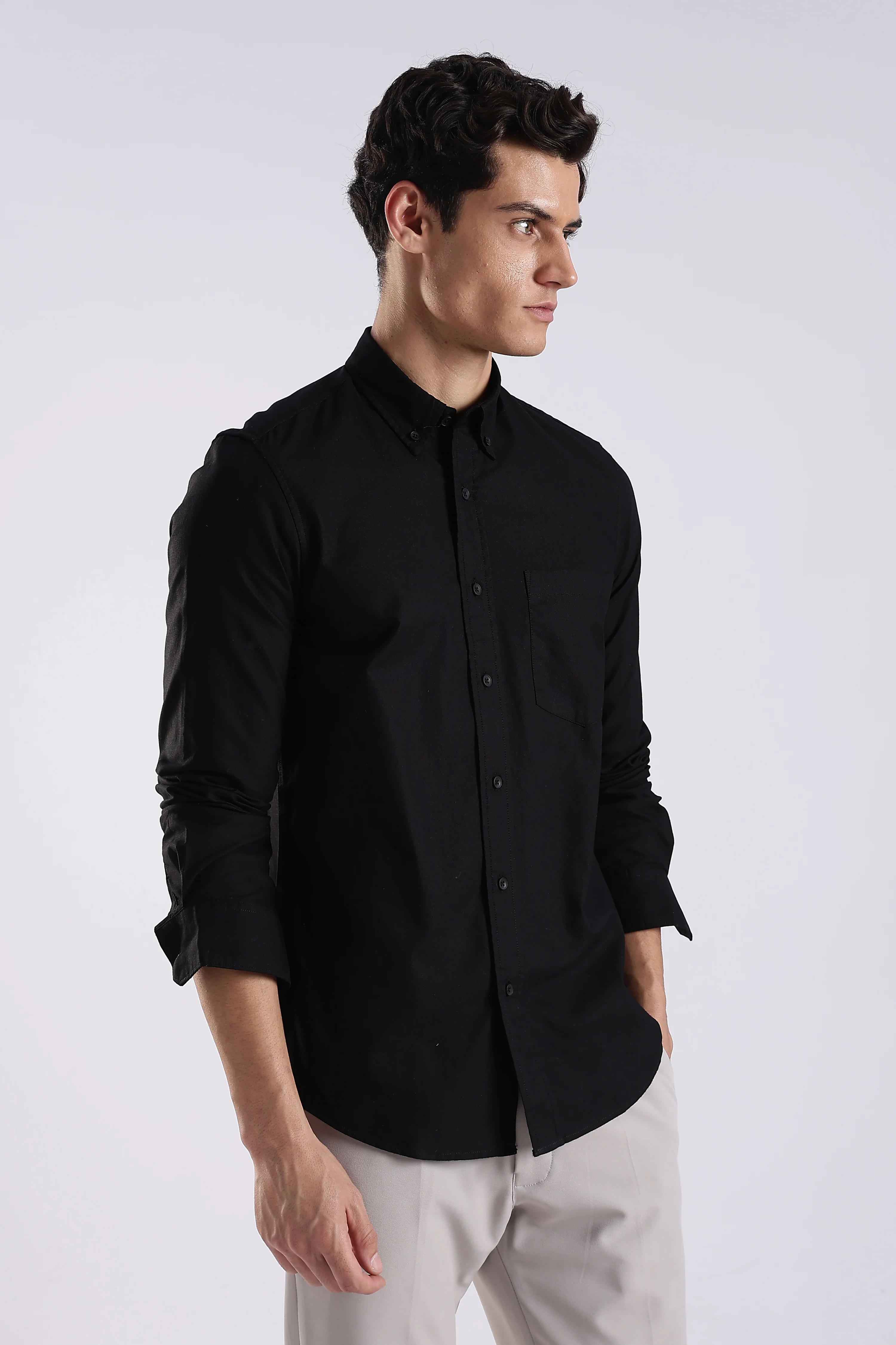 Men Black Oxford Solid Shirt - Image 4