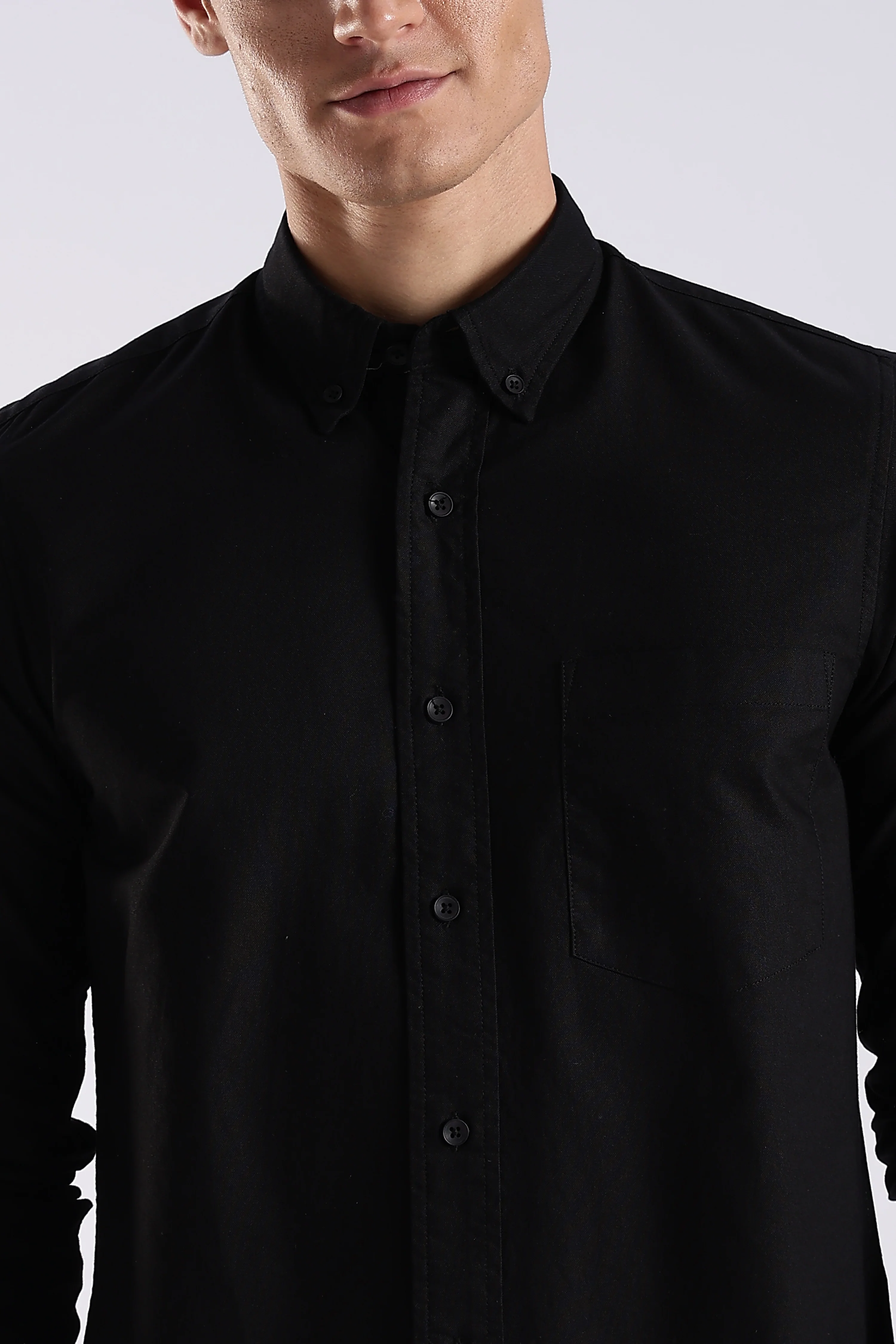 Men Black Oxford Solid Shirt - Image 5
