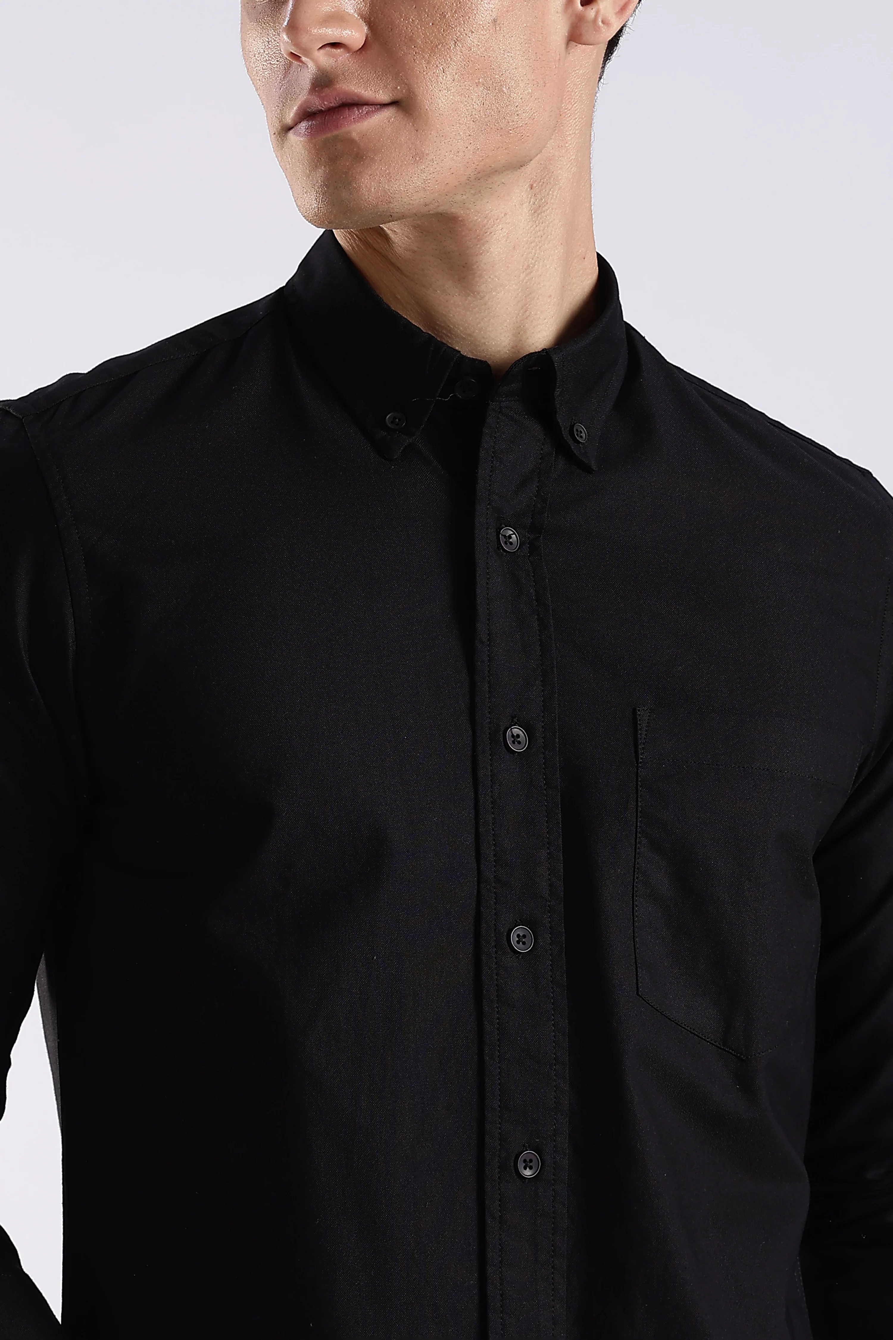 Men Black Oxford Solid Shirt - Image 6
