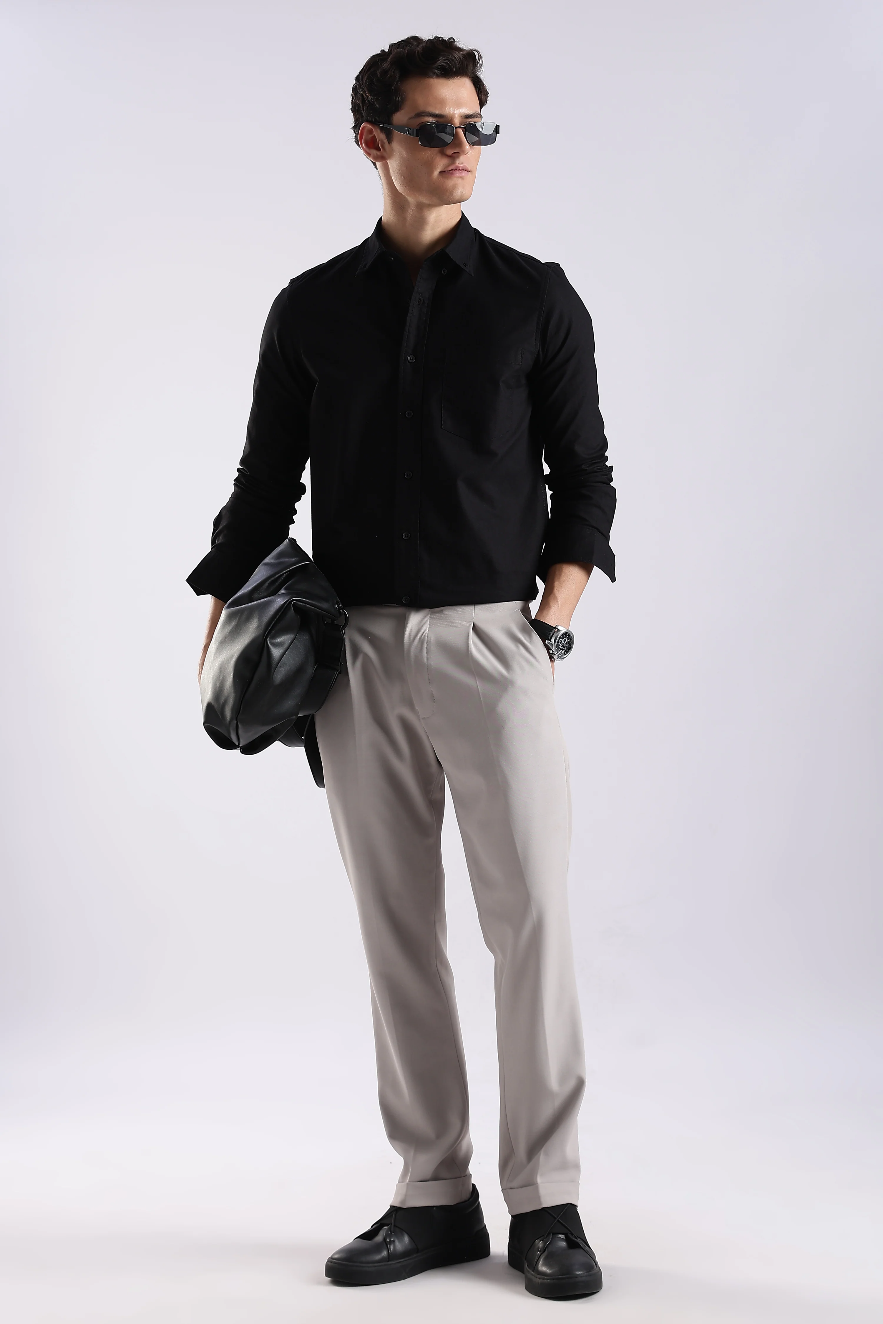 Men Black Oxford Solid Shirt - Image 7
