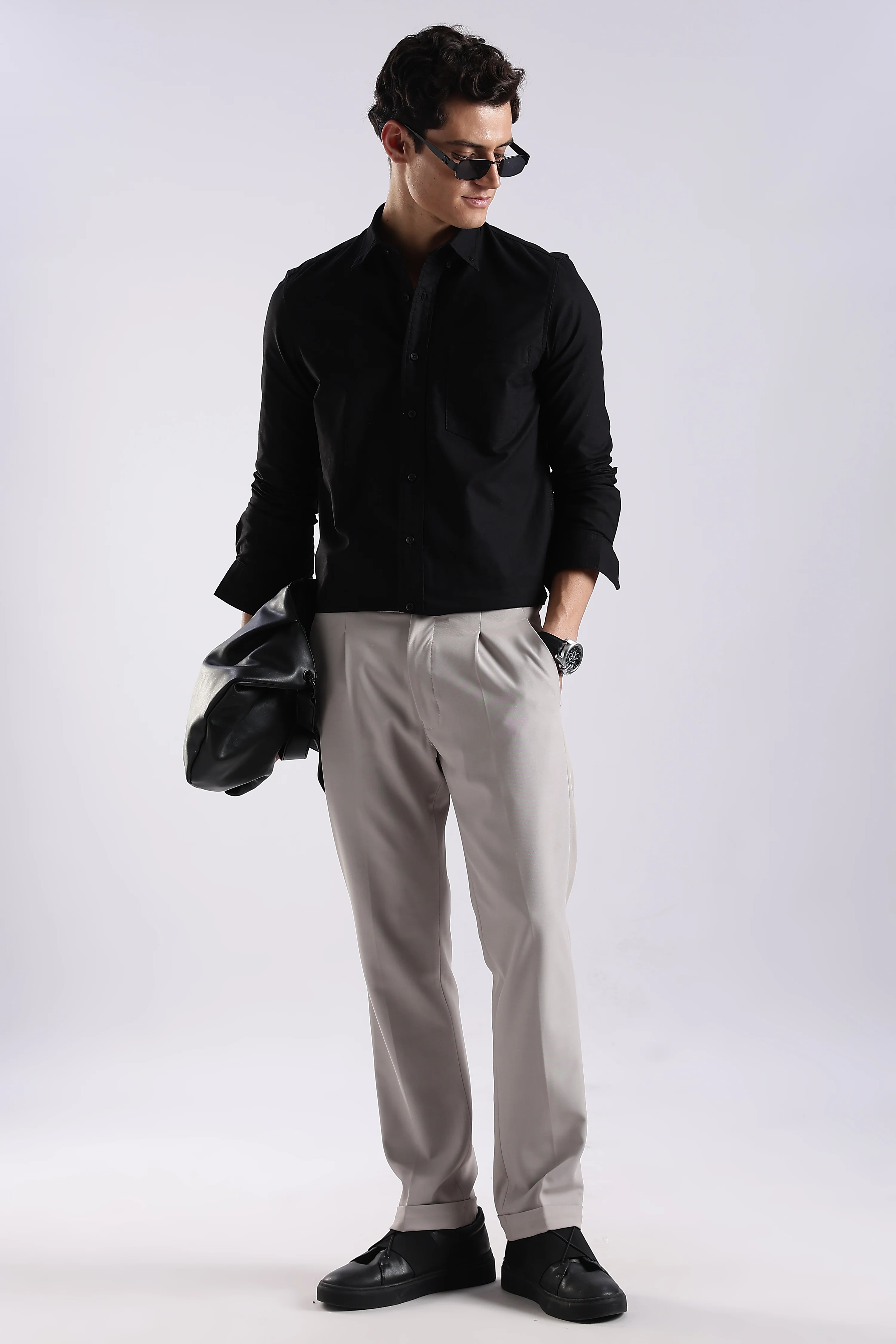 Men Black Oxford Solid Shirt - Image 9