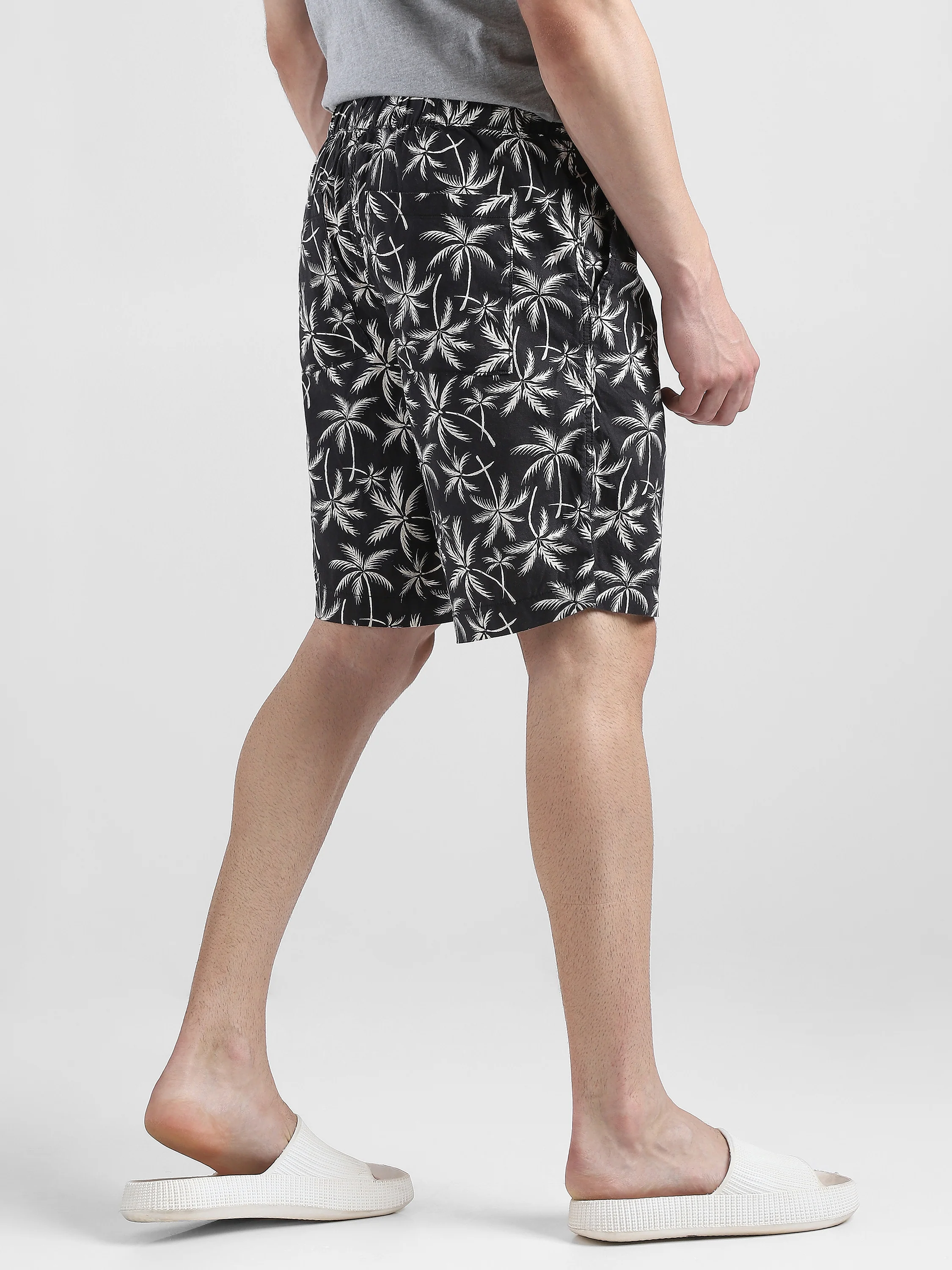 Men Black Palm Leaf Printed Shorts - Image 5