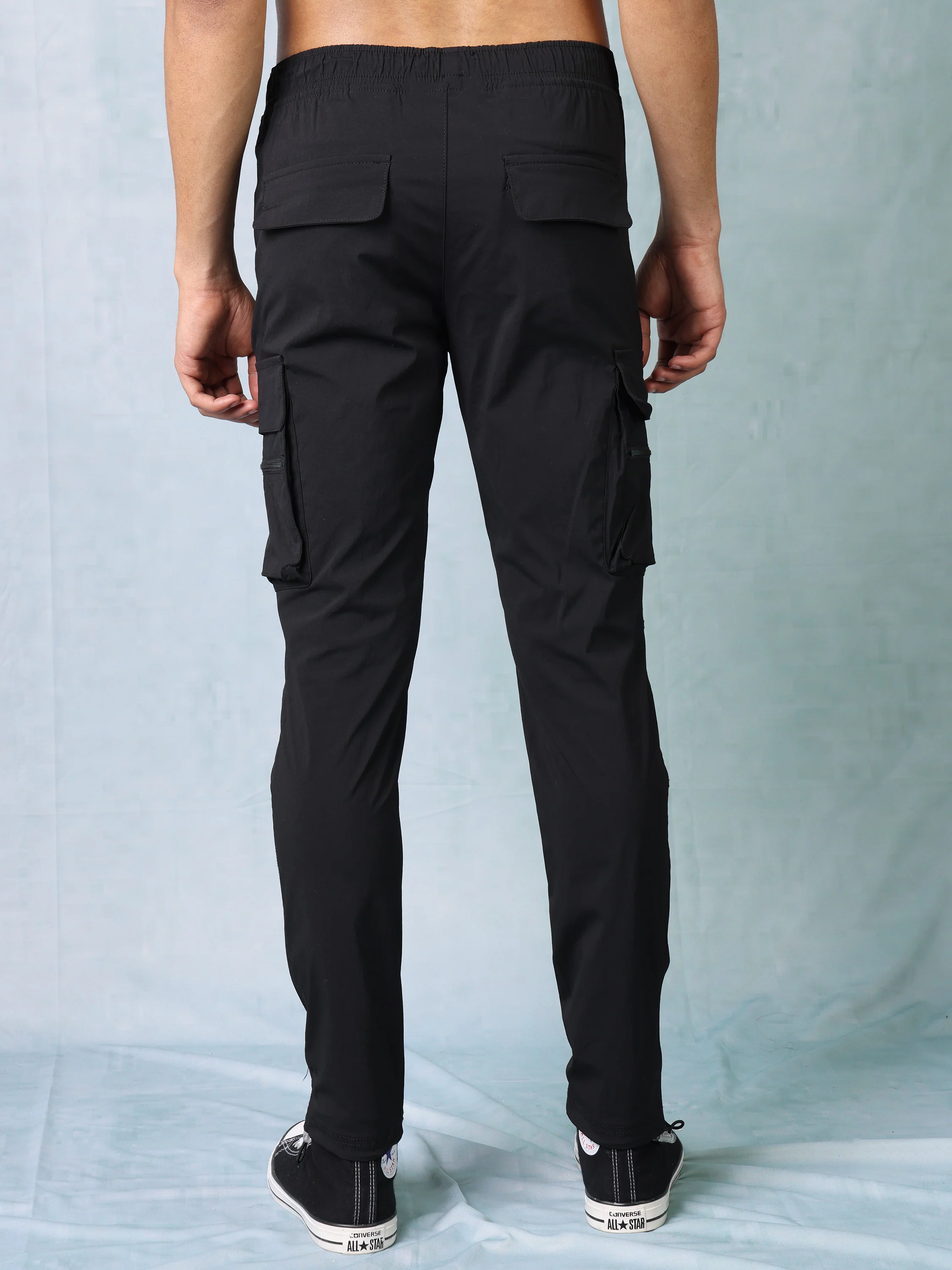 Men Black Parachute Cargo Pants - Image 3
