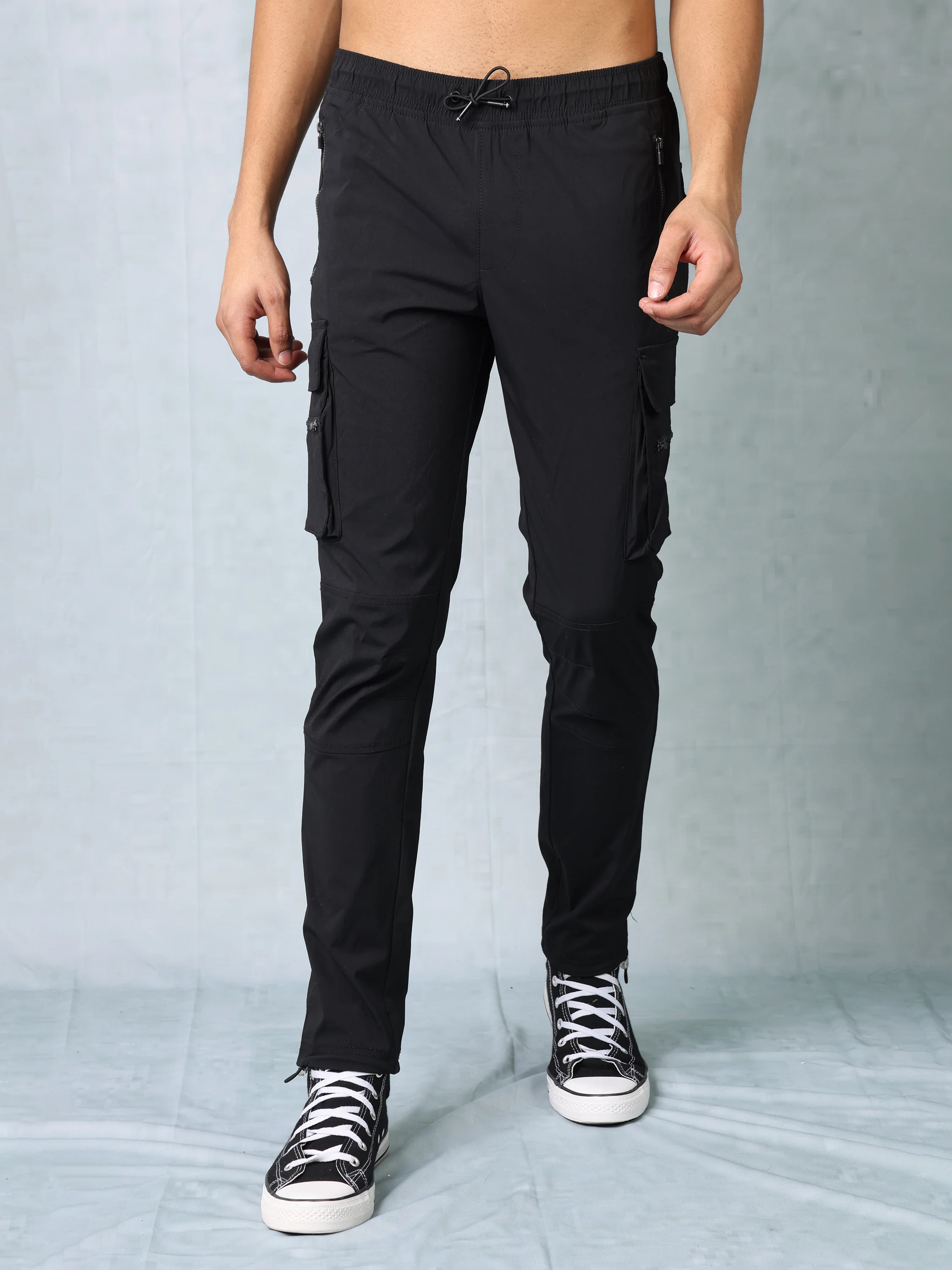 Men Black Parachute Cargo Pants - Image 4