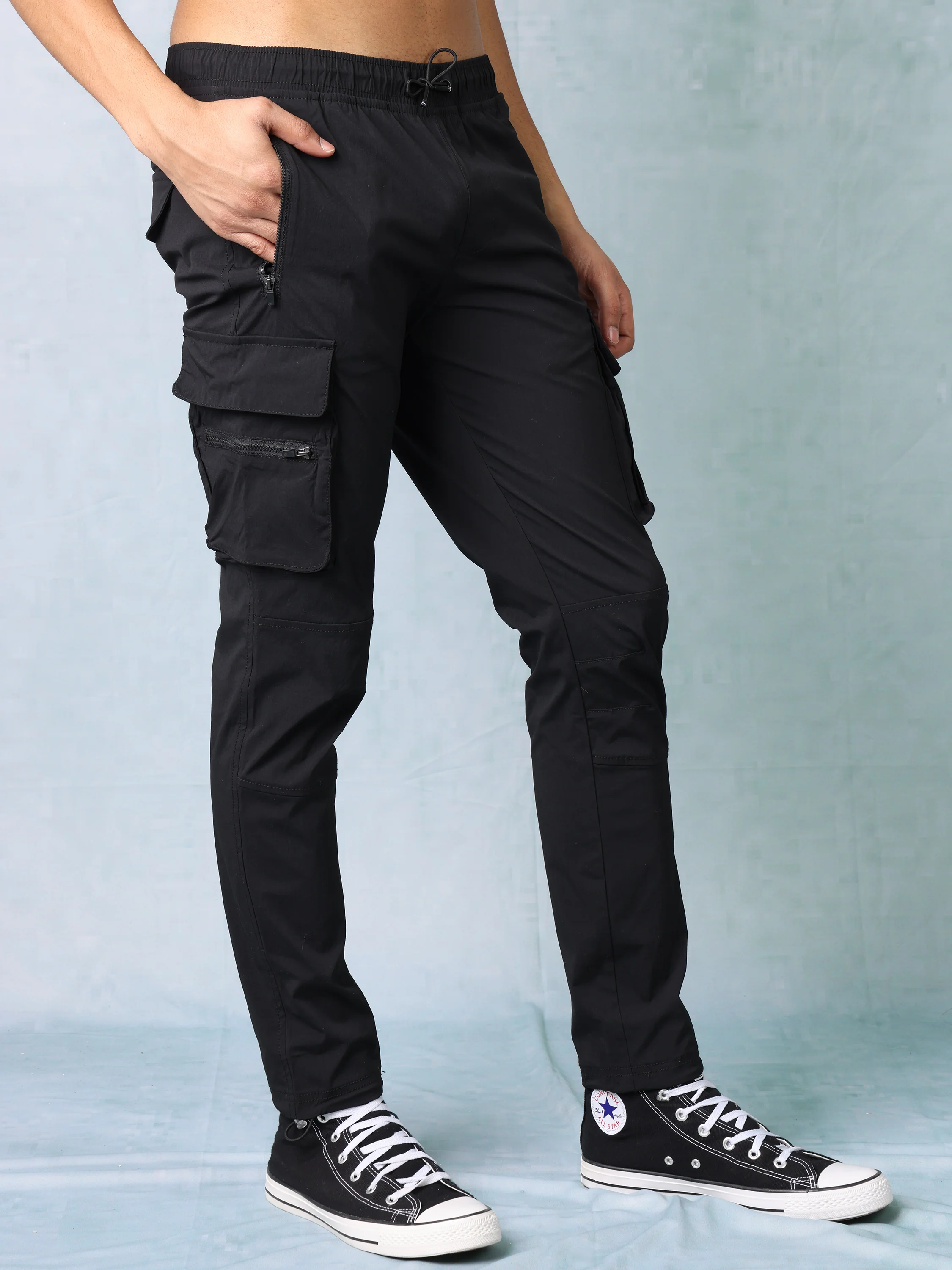 Men Black Parachute Cargo Pants - Image 5