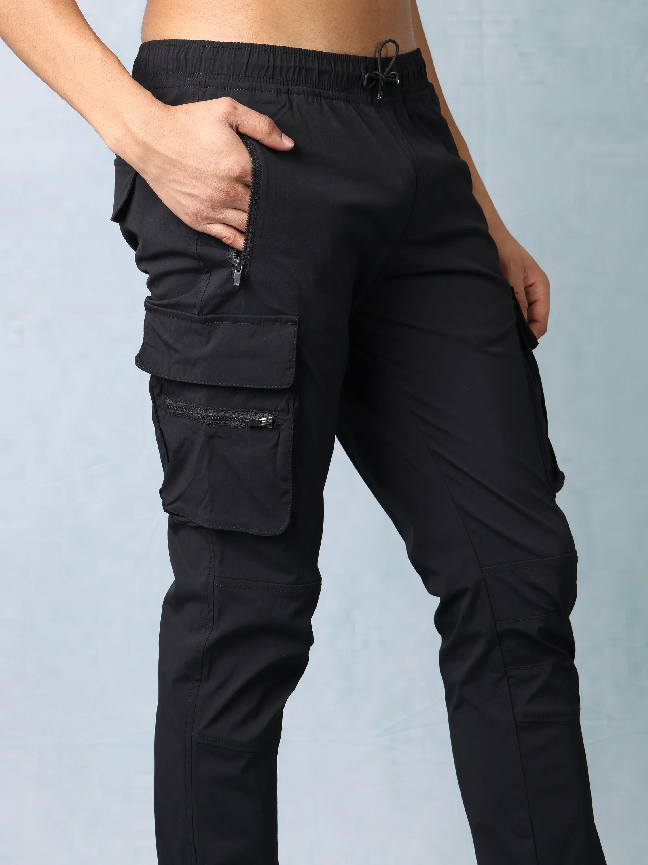 Men Black Parachute Cargo Pants - Image 6