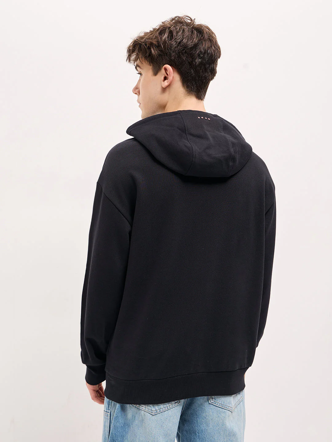 Men Black playful sequin bear face Relax Fit Hoodie - Image 2