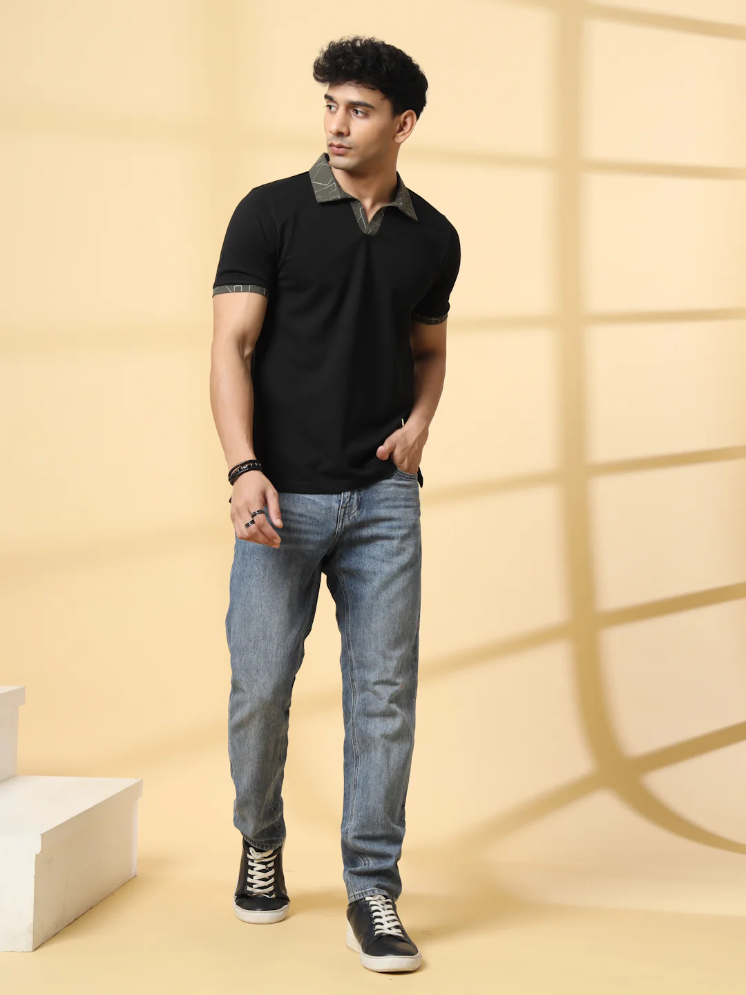 Men Black Polo T-shirt - Image 2