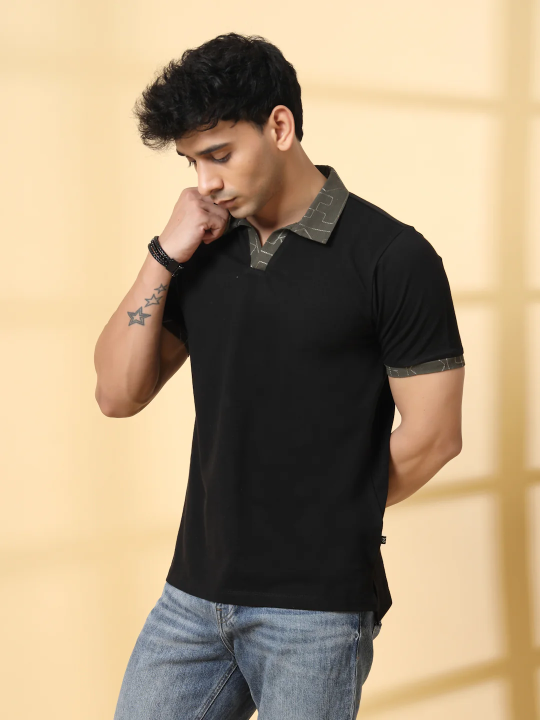 Men Black Polo T-shirt - Image 3