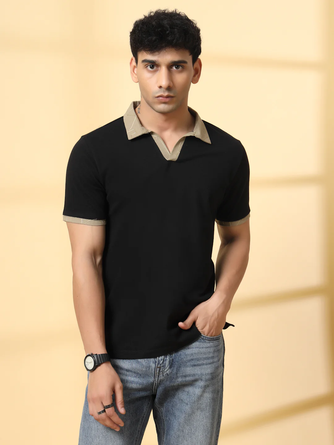 Men Black Polo T-shirt - Image 3