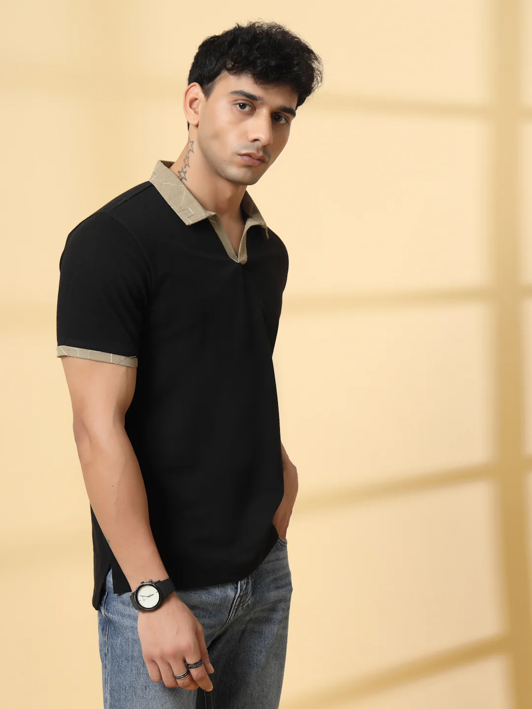 Men Black Polo T-shirt - Image 4