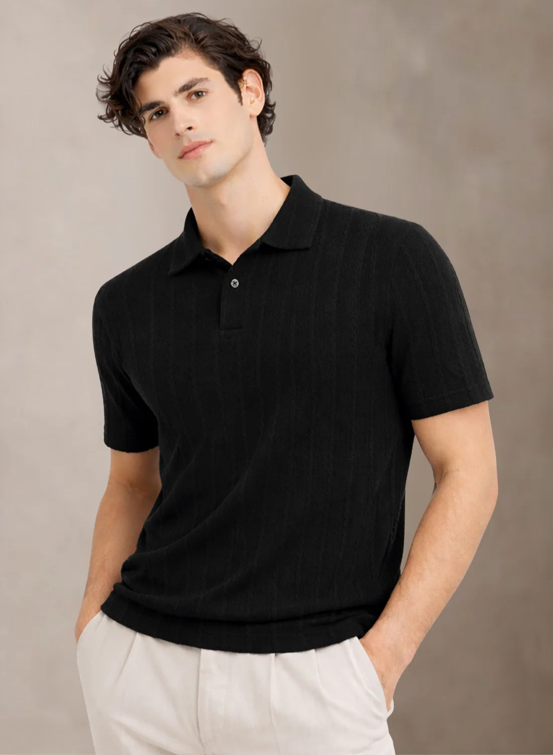 Men Black Polo T-Shirt - Image 4