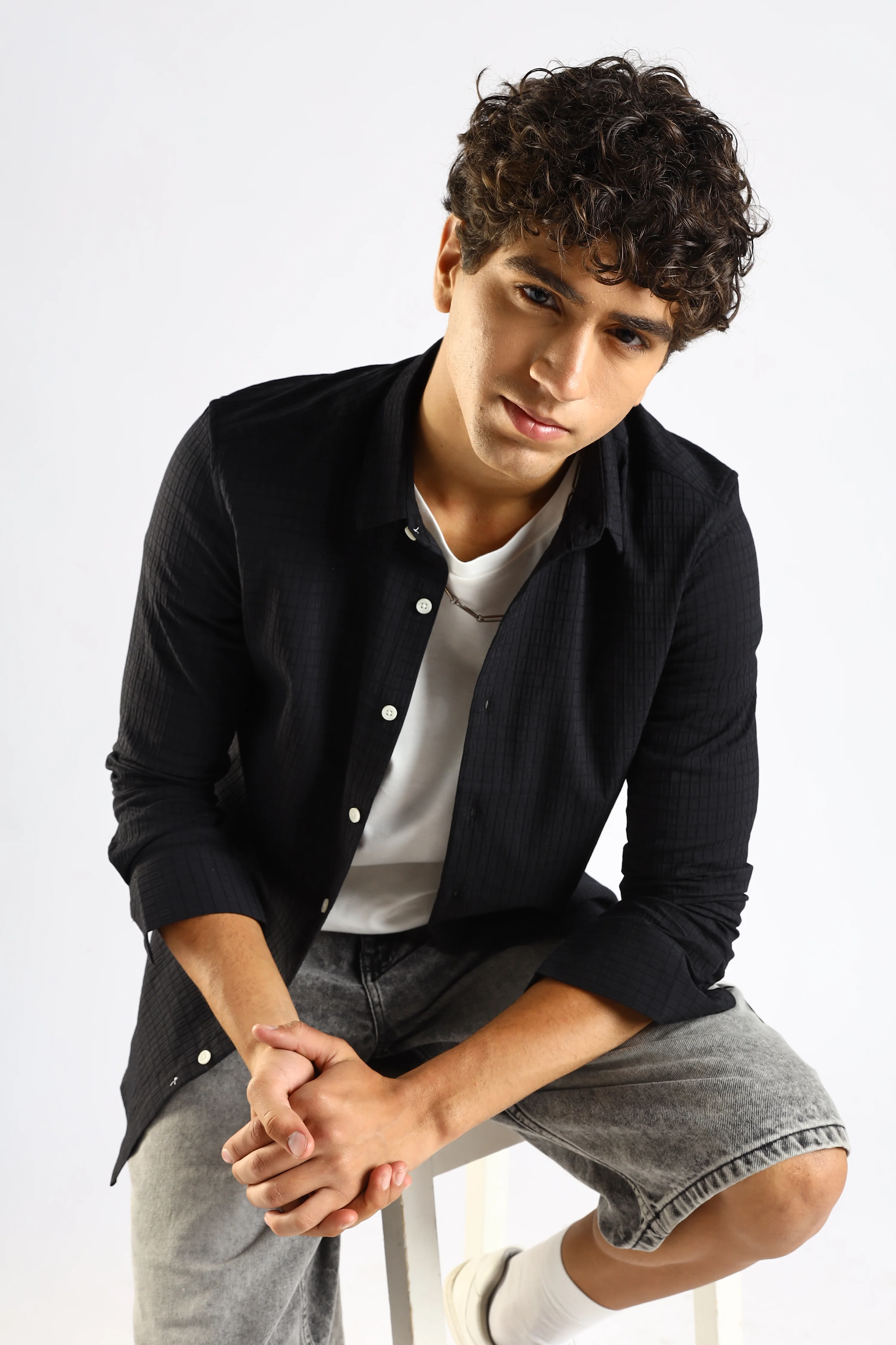 Men Black Poly Blend Slim Fit Shirt - Image 10
